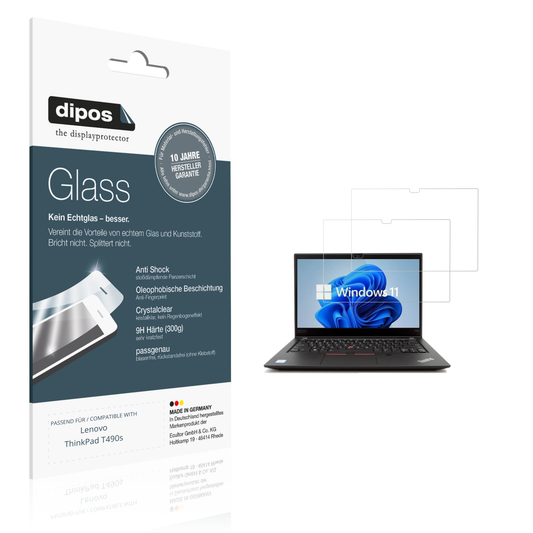 Klare Displayschutzfolie von dipos passend für Lenovo ThinkPad T490s, 9H kratzfest und blasenfrei montiert