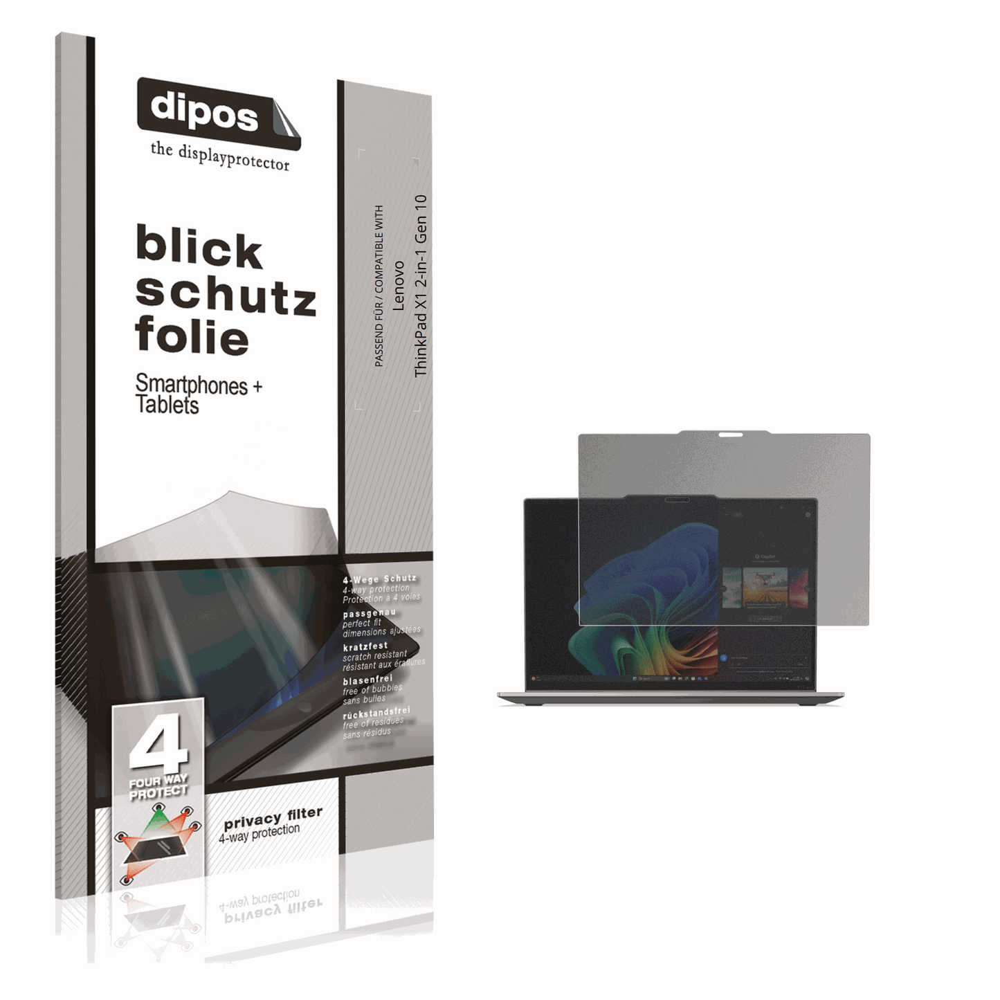 Blickschutzfolie von dipos passend für Lenovo ThinkPad X1 2-in-1 Gen 10, präziser Zuschnitt und blasenfrei montiert