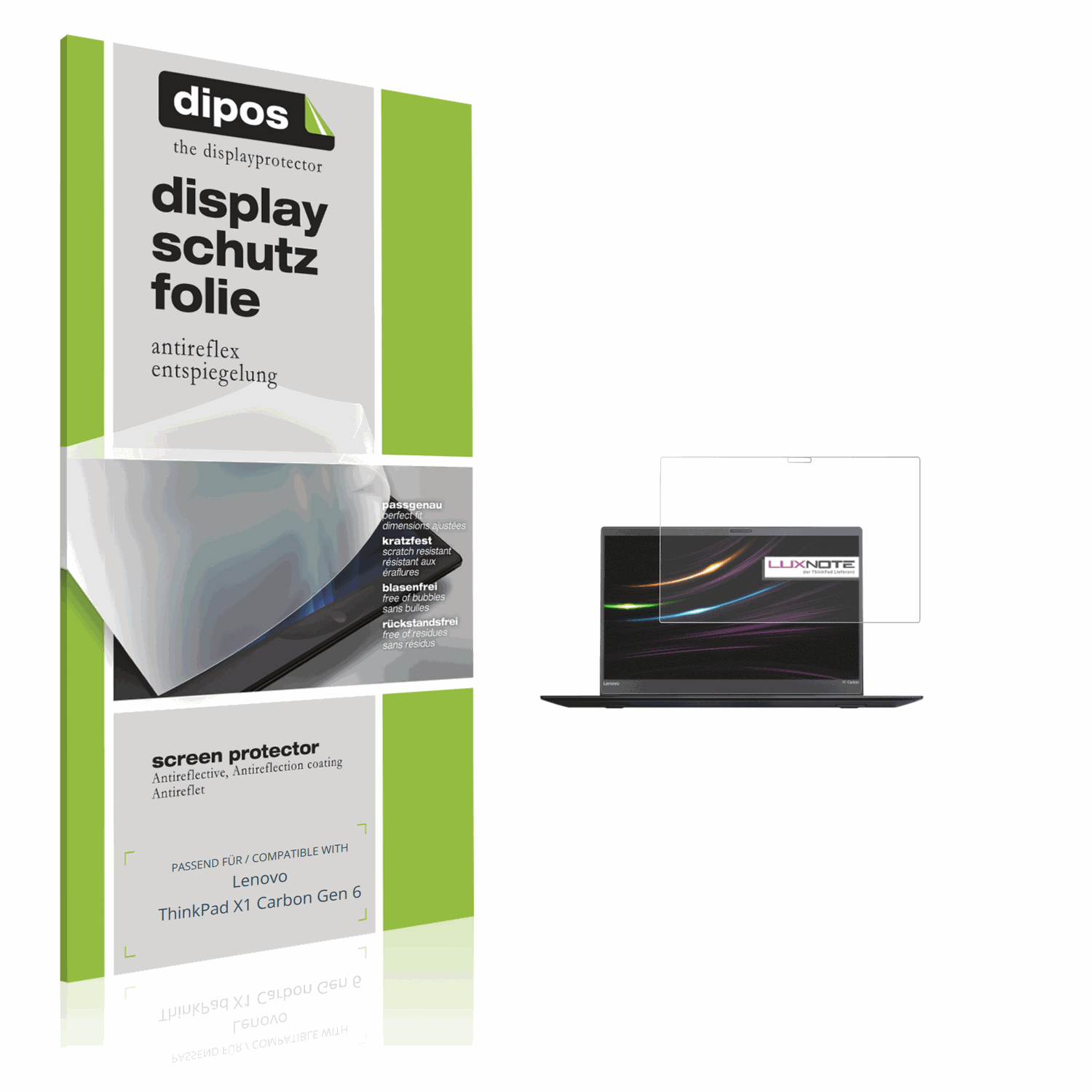 Matte Displayschutzfolie von dipos passend für Lenovo ThinkPad X1 Carbon Gen 6, präziser Zuschnitt und blasenfrei montiert