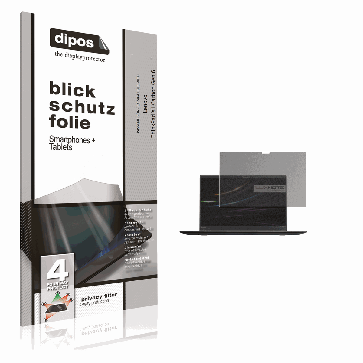 Blickschutzfolie von dipos passend für Lenovo ThinkPad X1 Carbon Gen 6, präziser Zuschnitt und blasenfrei montiert