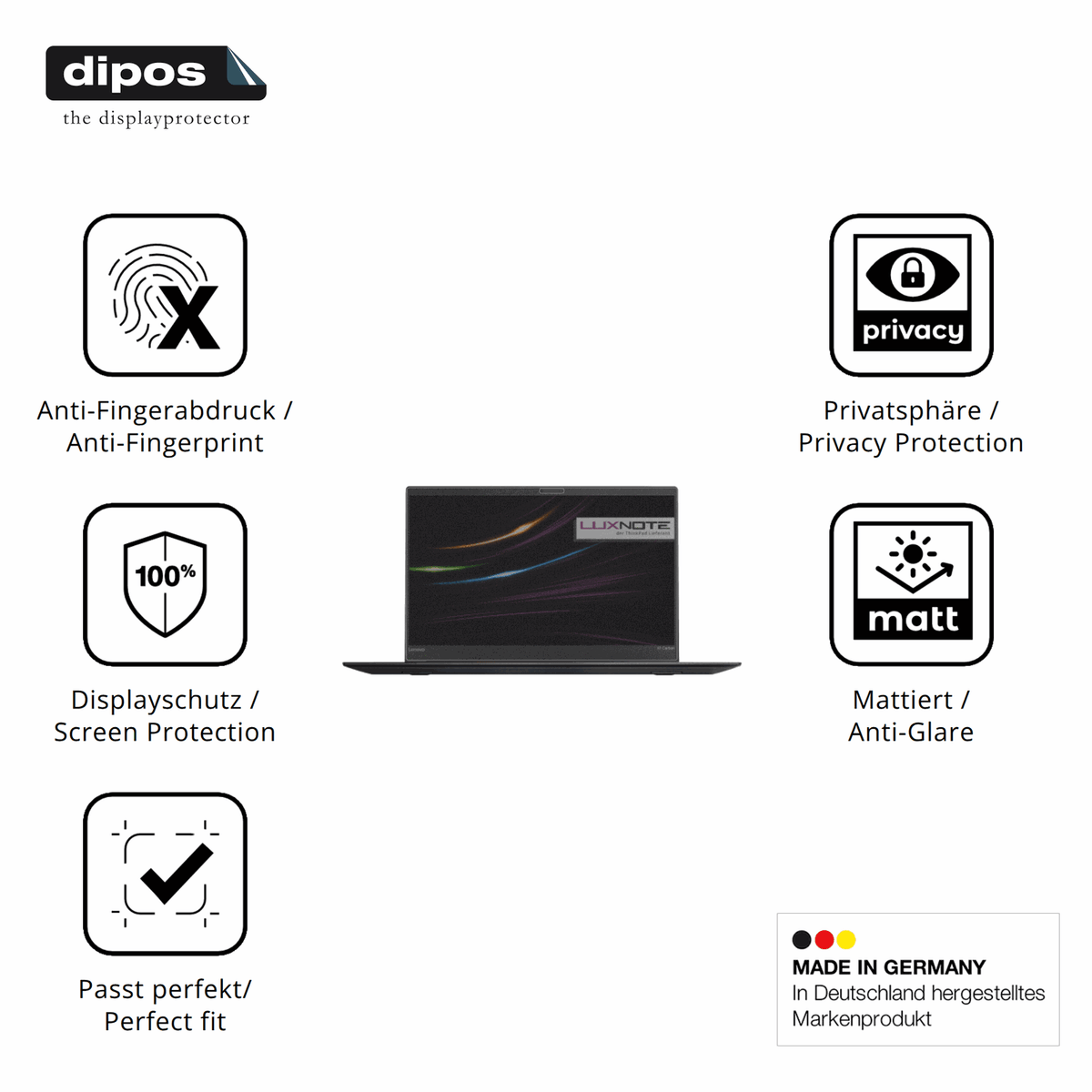 Privatsphäre-Schutz durch Sichtschutz-Folie passend zugeschnitten für Lenovo ThinkPad X1 Carbon Gen 6