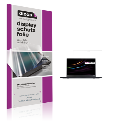 Klare Displayschutzfolie von dipos passend für Lenovo ThinkPad X1 Carbon Gen 6, präziser Zuschnitt und blasenfrei montiert