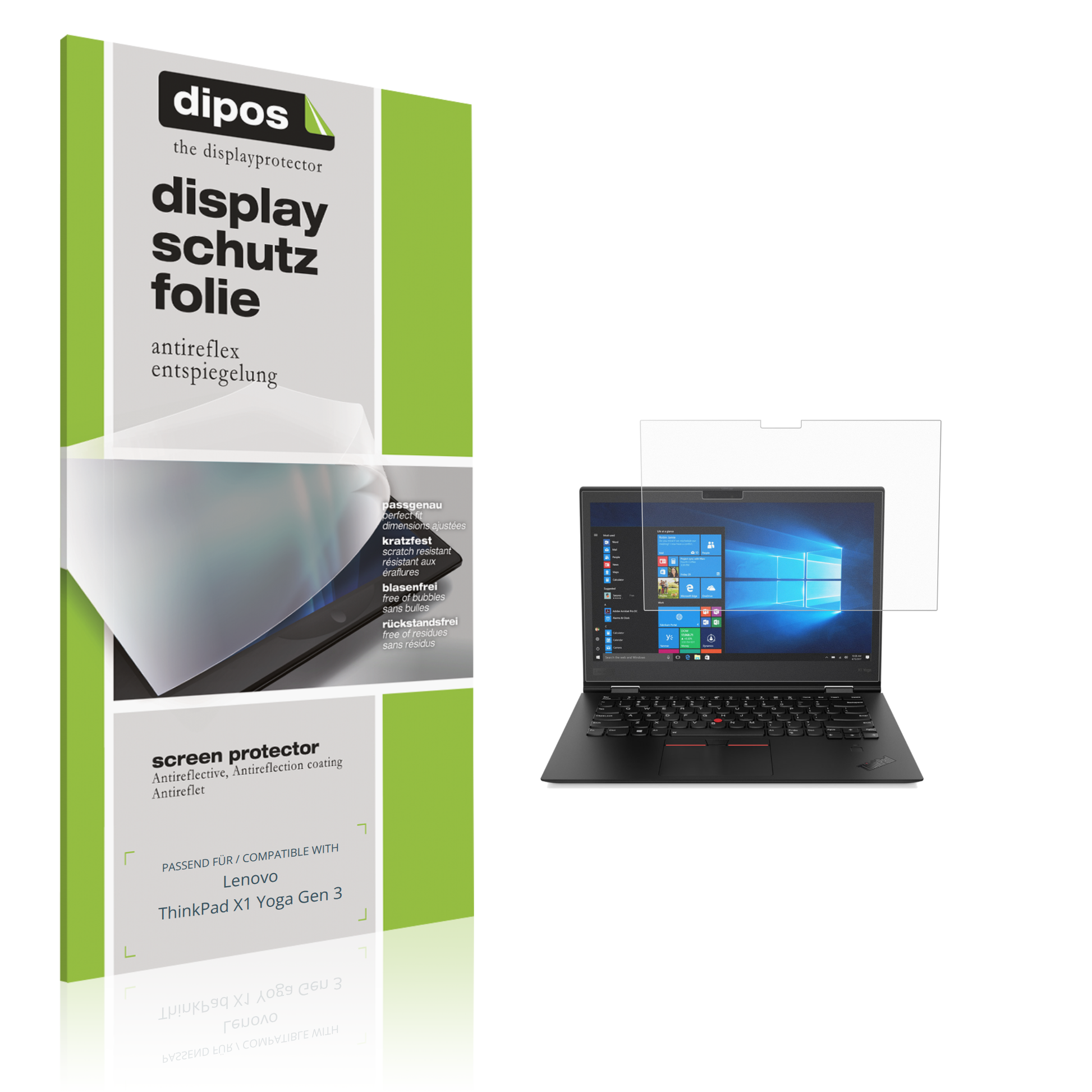 Matte Displayschutzfolie von dipos passend für Lenovo ThinkPad X1 Yoga Gen 3, präziser Zuschnitt und blasenfrei montiert