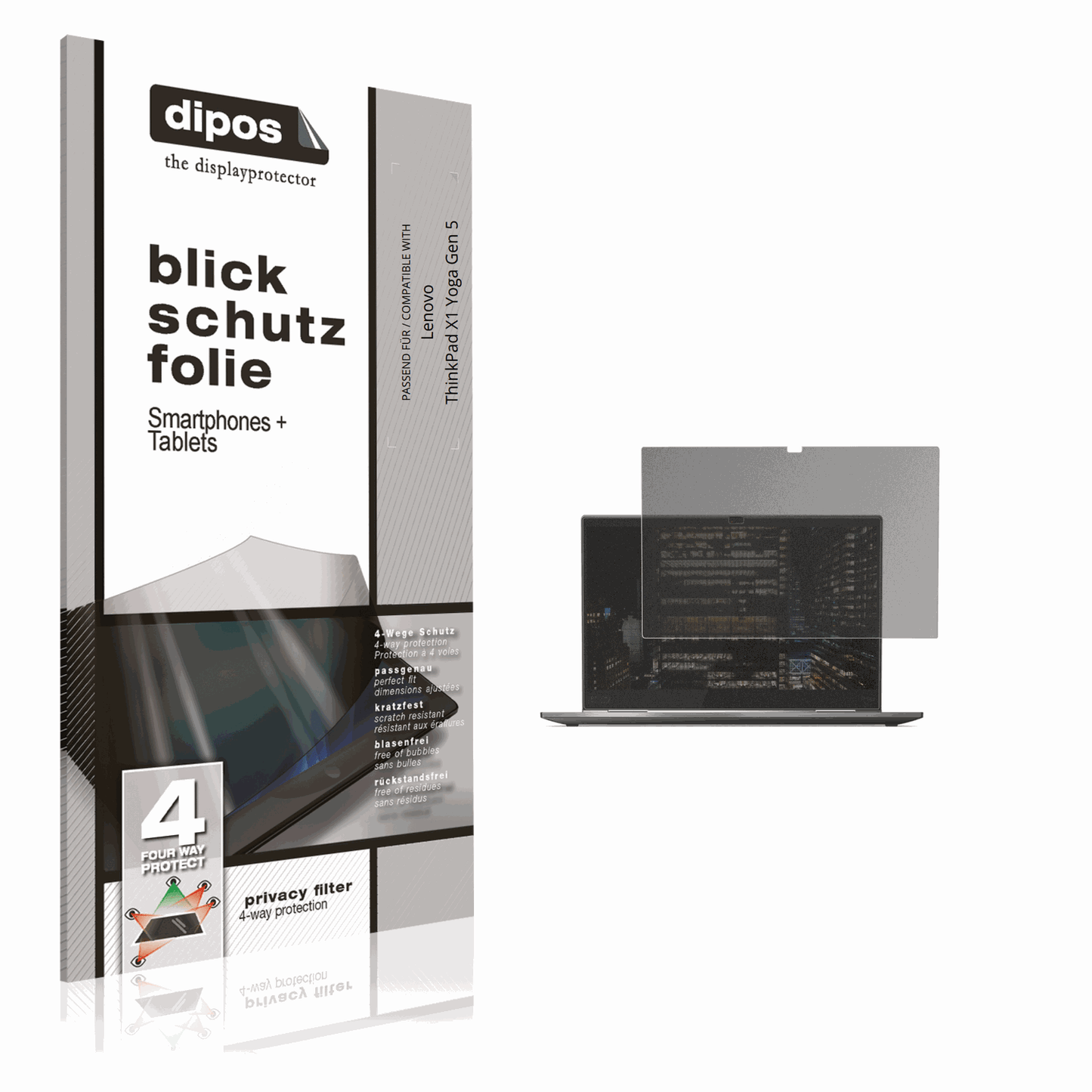Blickschutzfolie von dipos passend für Lenovo ThinkPad X1 Yoga Gen 5, präziser Zuschnitt und blasenfrei montiert