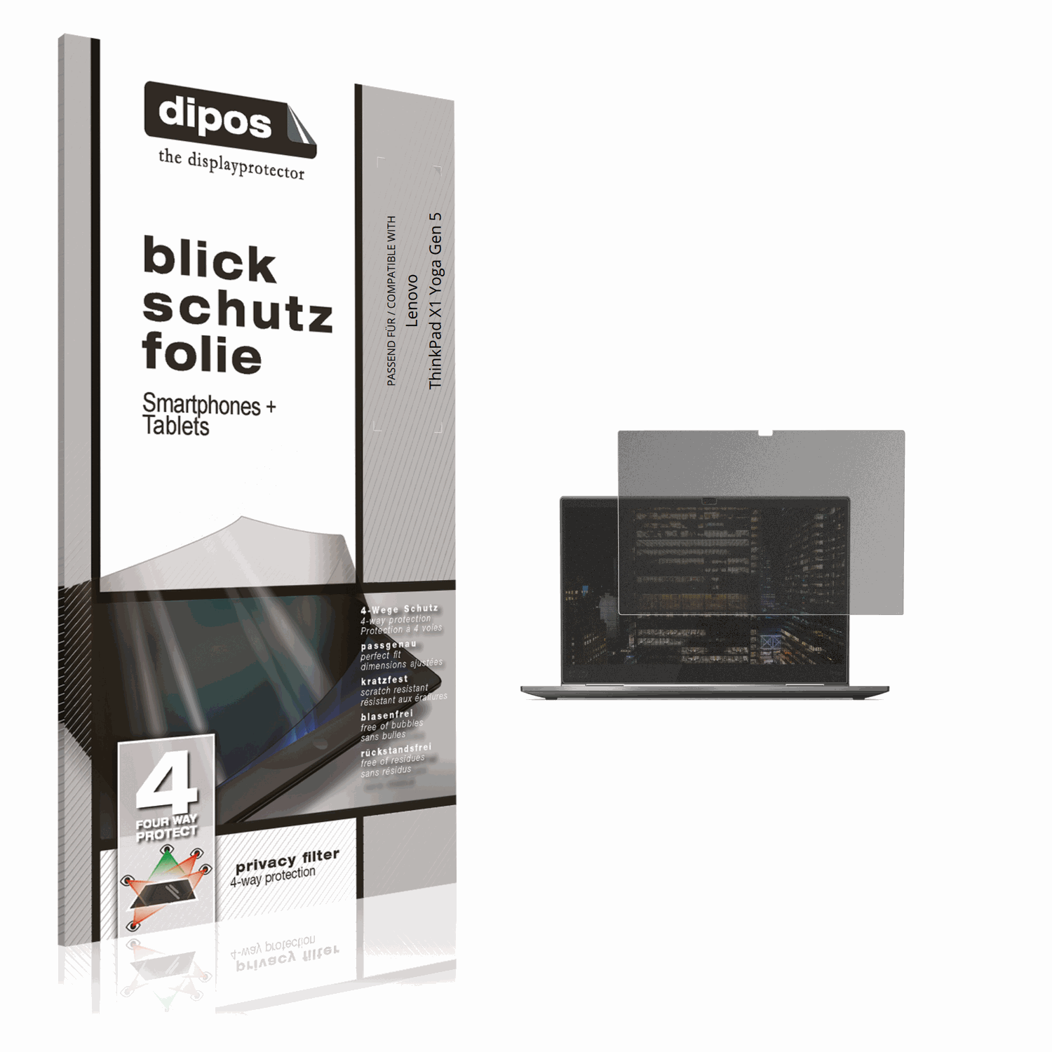 Blickschutzfolie von dipos passend für Lenovo ThinkPad X1 Yoga Gen 5, präziser Zuschnitt und blasenfrei montiert