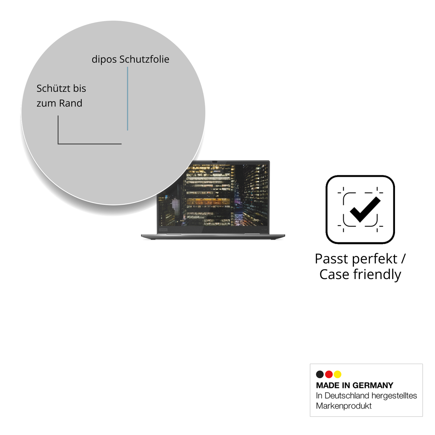 Schutzglasfolie mit optimaler Passform, zur Verwendung mit Hüllen geeignet