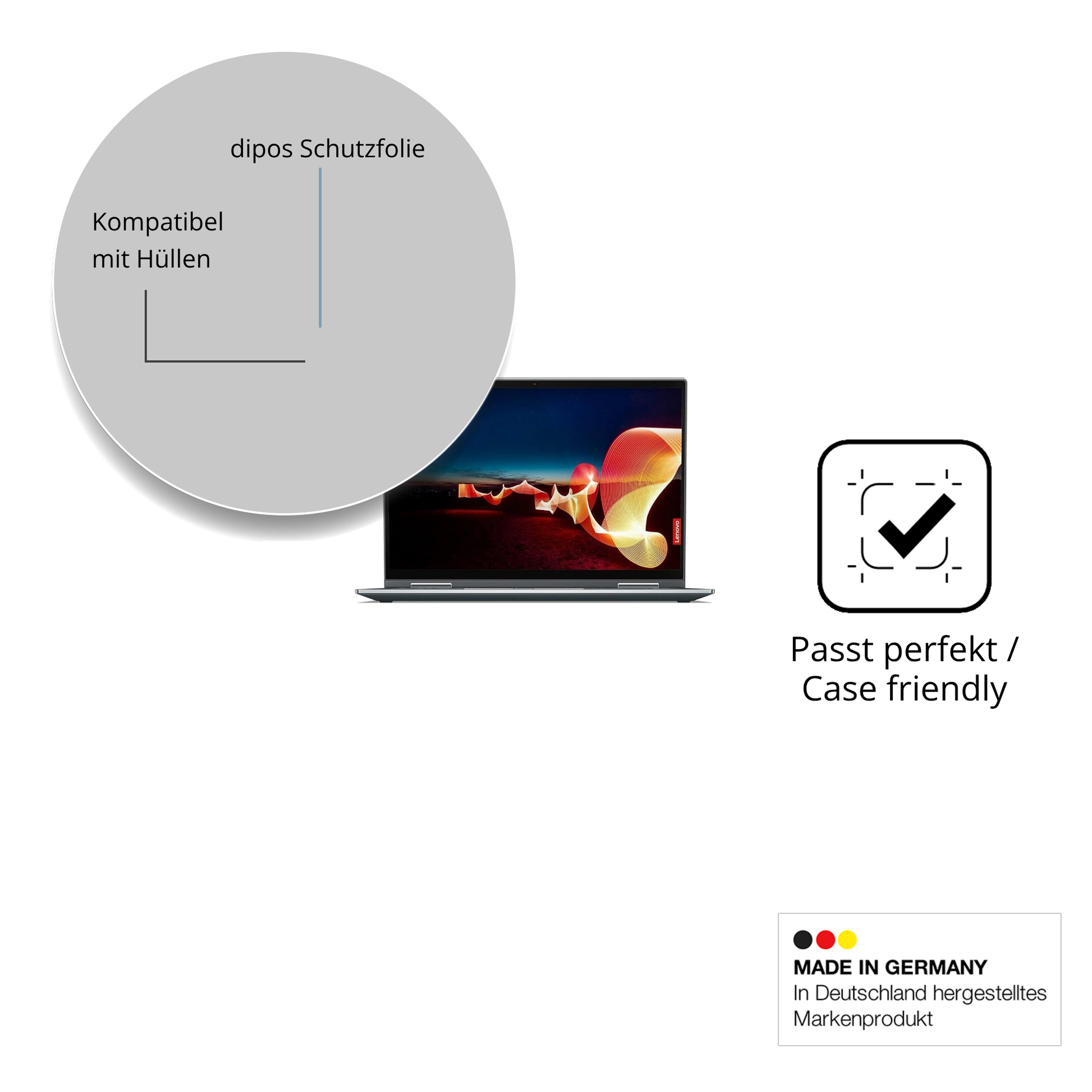 Schutzfolie mit optimaler Passform, zur Verwendung mit Hüllen geeignet