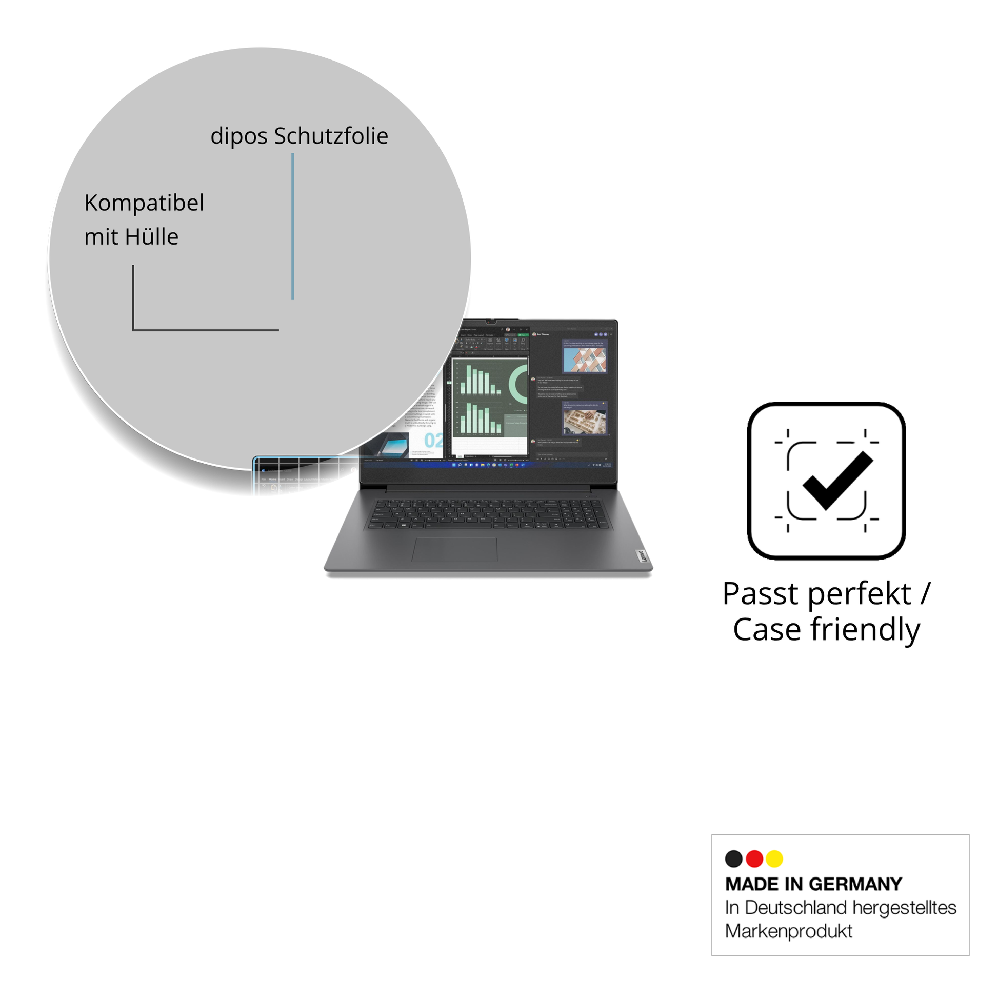 Schutzfolie mit optimaler Passform, zur Verwendung mit Hüllen geeignet