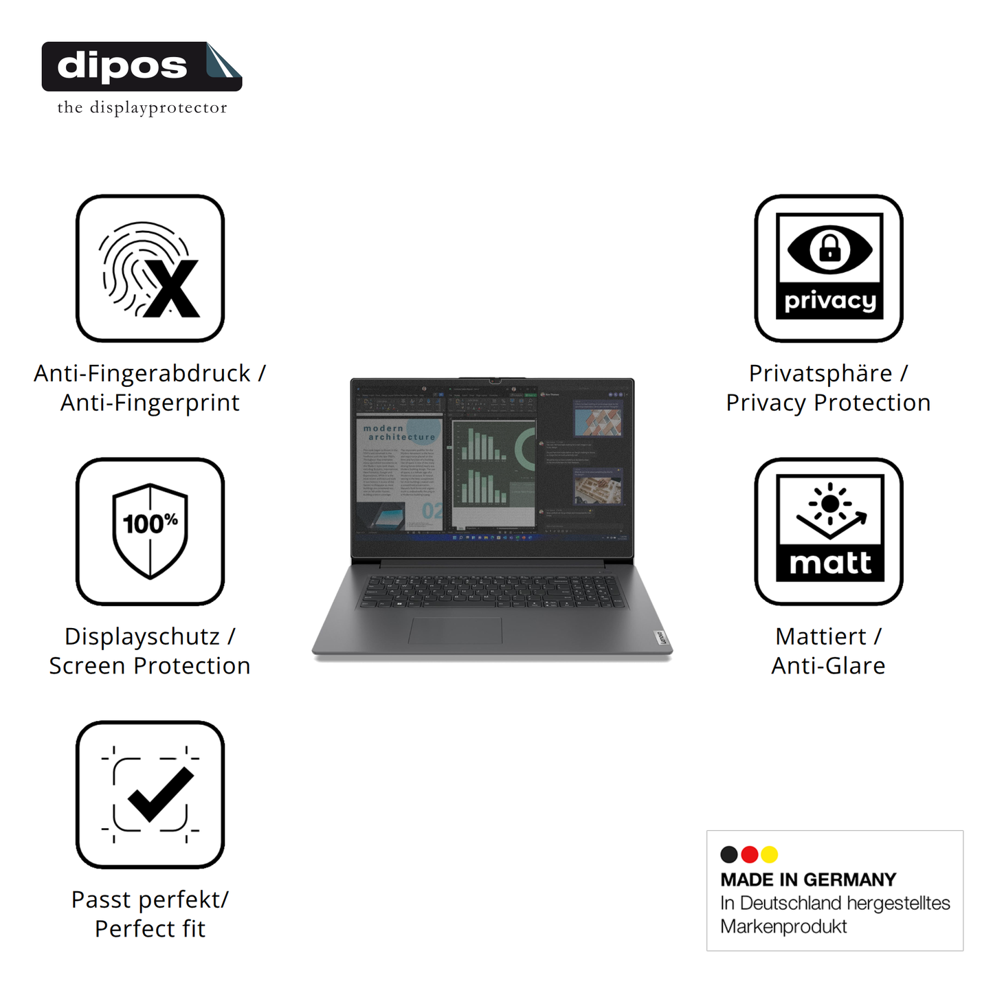Privatsphäre-Schutz durch Sichtschutz-Folie passend zugeschnitten für Lenovo V17 IRU G4