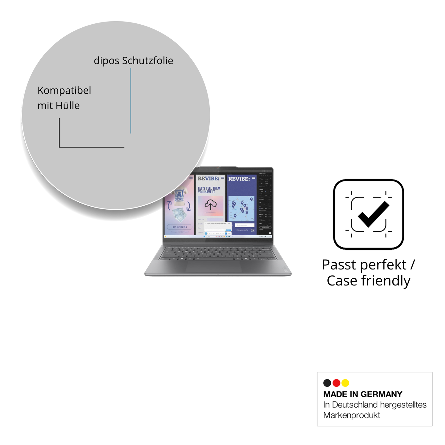 Schutzfolie mit optimaler Passform, zur Verwendung mit Hüllen geeignet