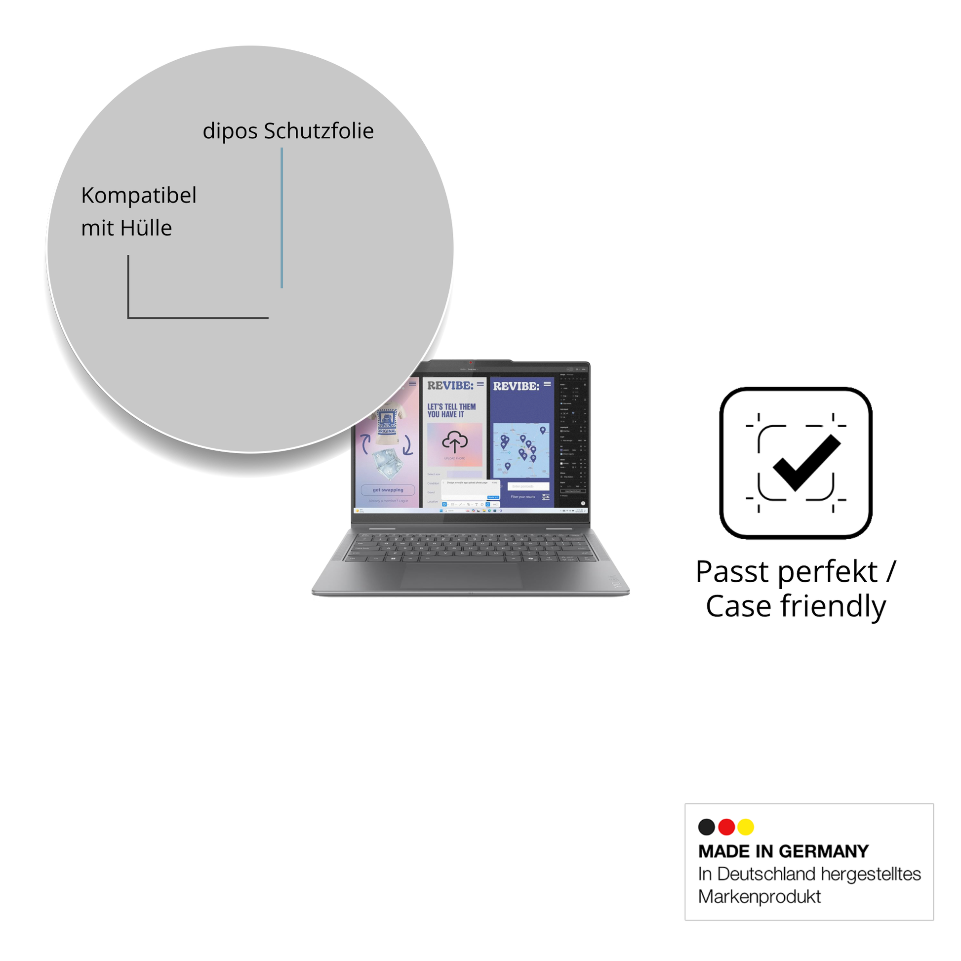 Schutzfolie mit optimaler Passform, zur Verwendung mit Hüllen geeignet