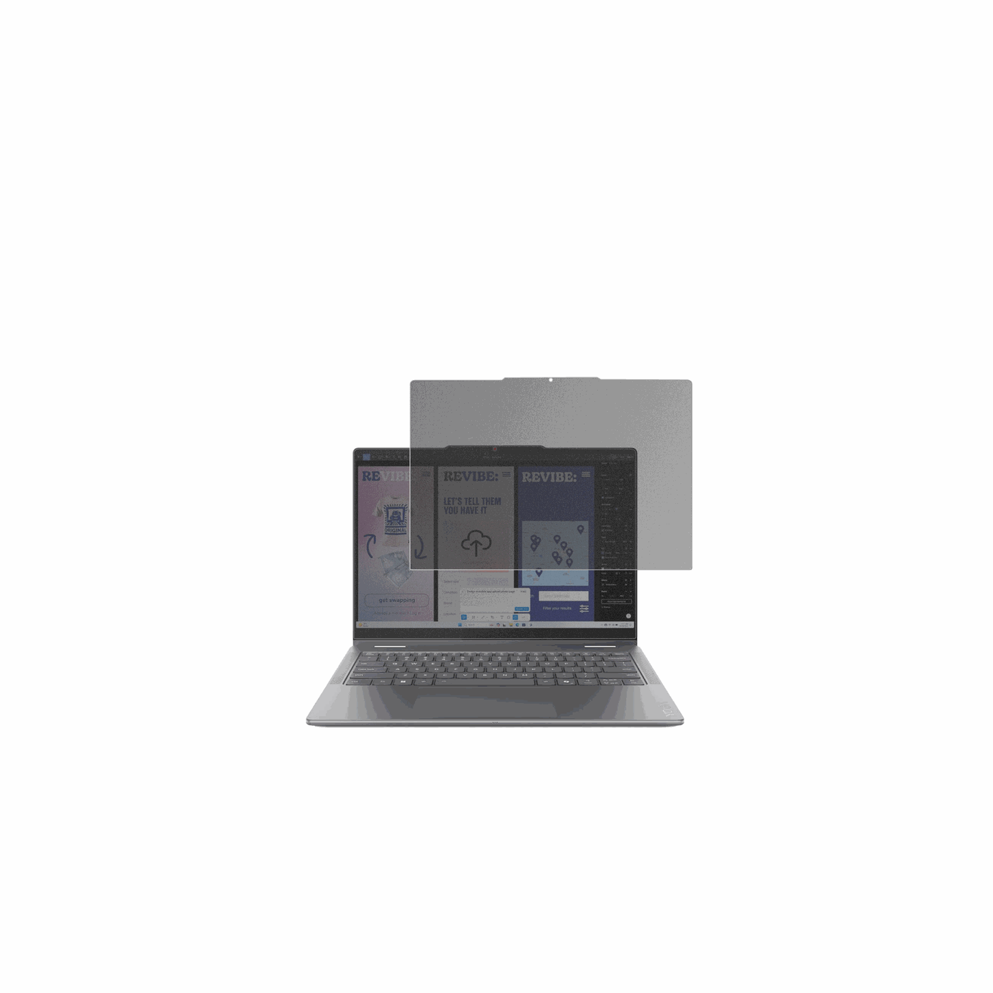 LenovoYoga 7 2in1 14ILL10 mit aufgebrachtem dipos Displayschutz, der seitliche Einblicke blockiert