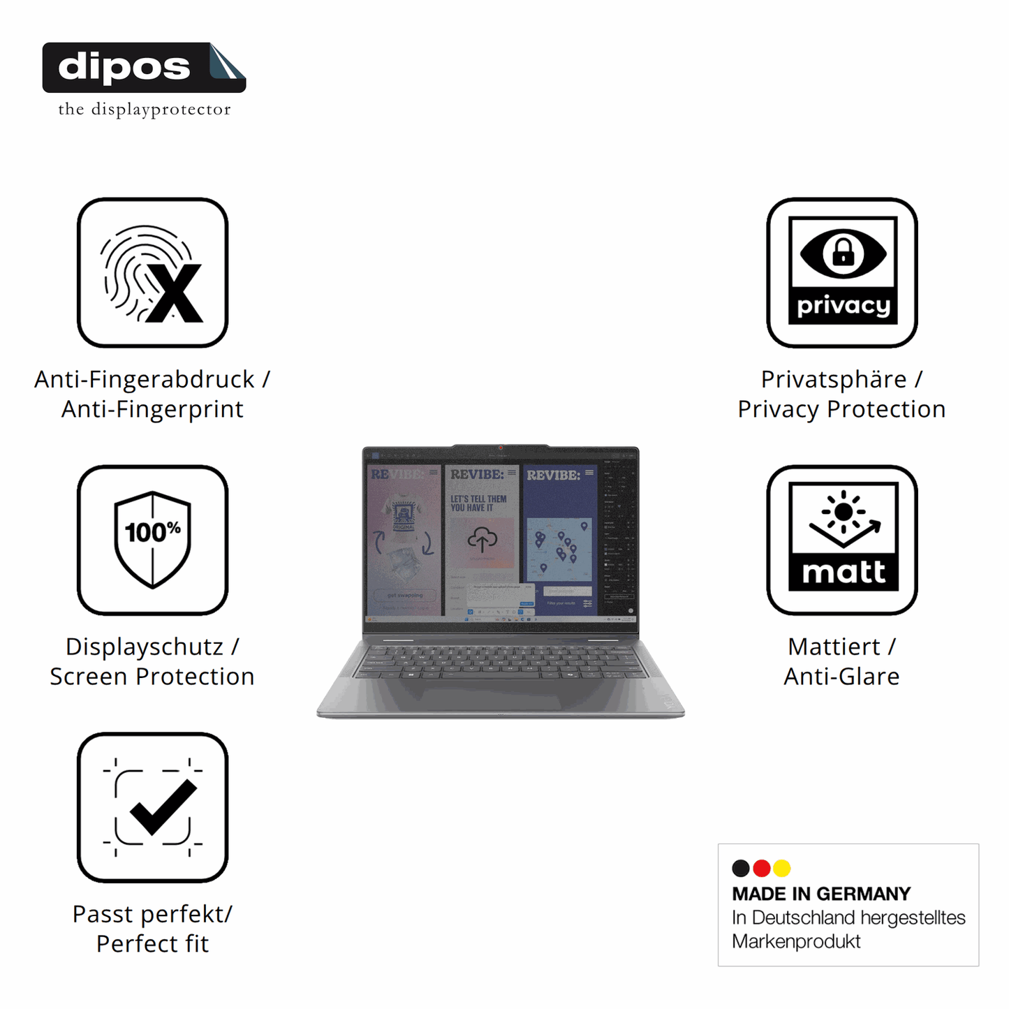 Privatsphäre-Schutz durch Sichtschutz-Folie passend zugeschnitten für Lenovo Yoga 7 2in1 14ILL10