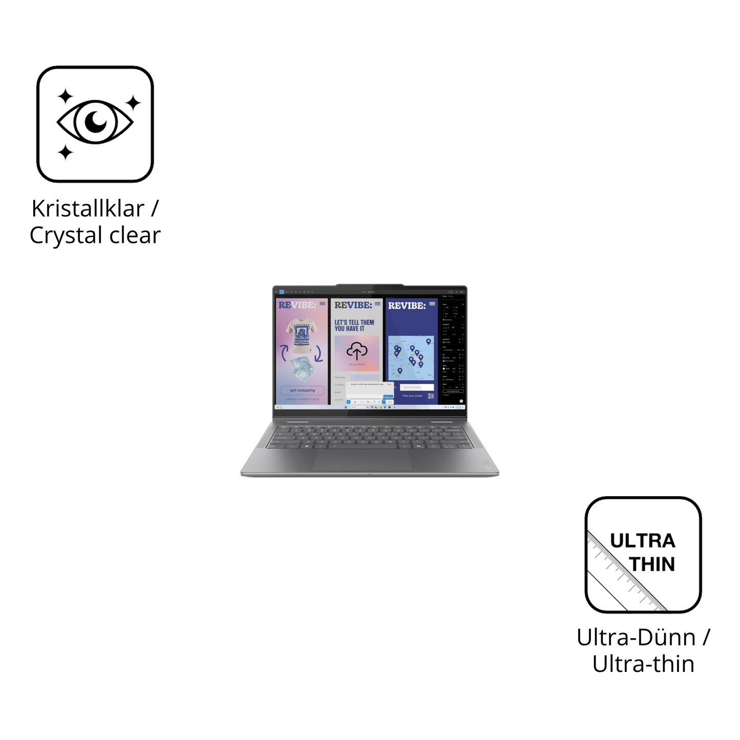 Dünne und klare Folie passend zugeschnitten für Lenovo Yoga 7 2in1 14ILL10
