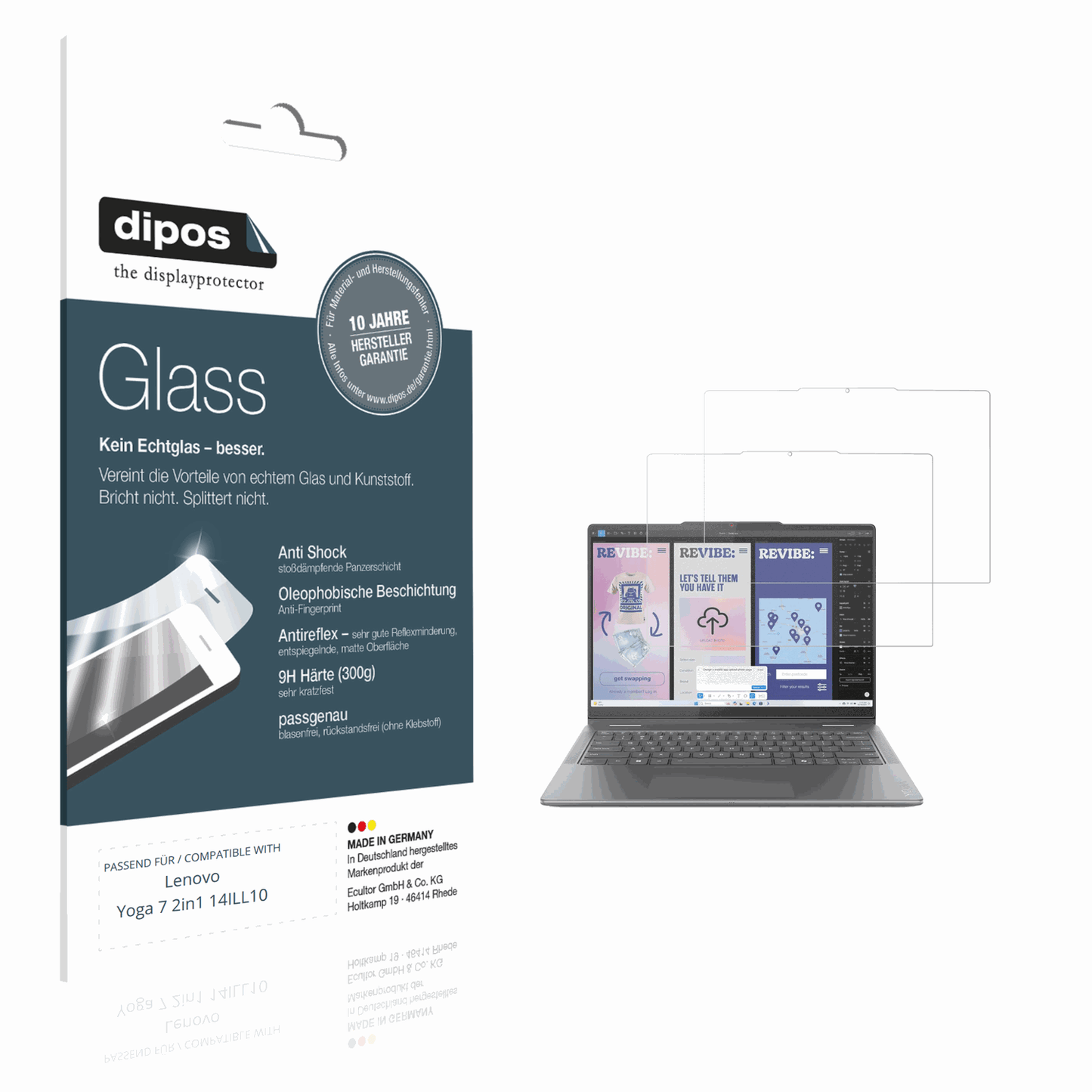 Matte Displayschutzfolie von dipos passend für Lenovo Yoga 7 2in1 14ILL10, 9H kratzfest und blasenfrei montiert