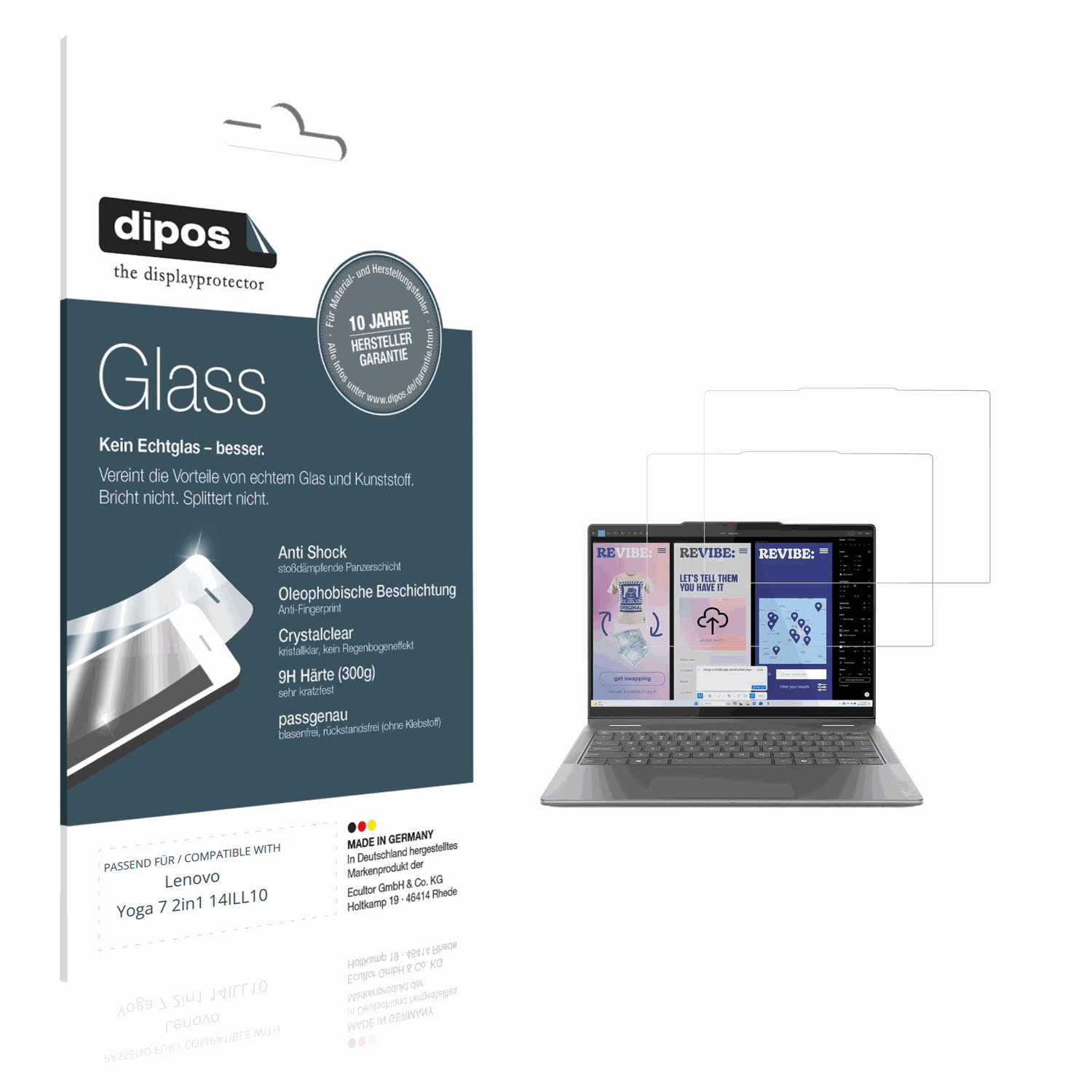 Klare Displayschutzfolie von dipos passend für Lenovo Yoga 7 2in1 14ILL10, 9H kratzfest und blasenfrei montiert