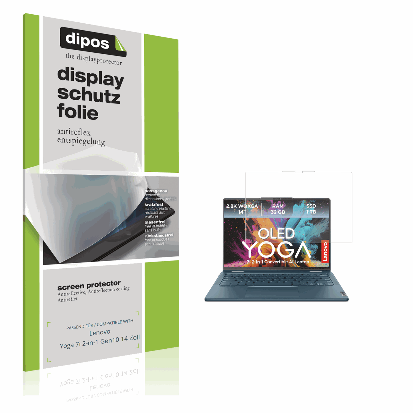 Matte Displayschutzfolie von dipos passend für Lenovo Yoga 7i 2-in-1 Gen10 14 Zoll, präziser Zuschnitt und blasenfrei montiert
