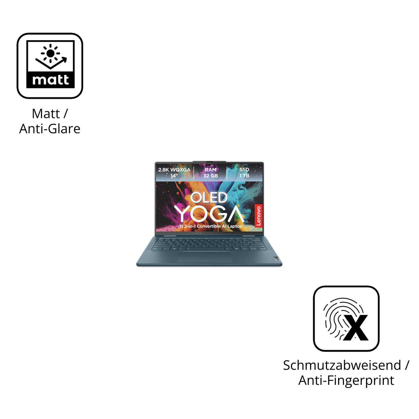 Dünne und entspiegelnde Folie passend zugeschnitten für Lenovo Yoga 7i 2-in-1 Gen10 14 Zoll