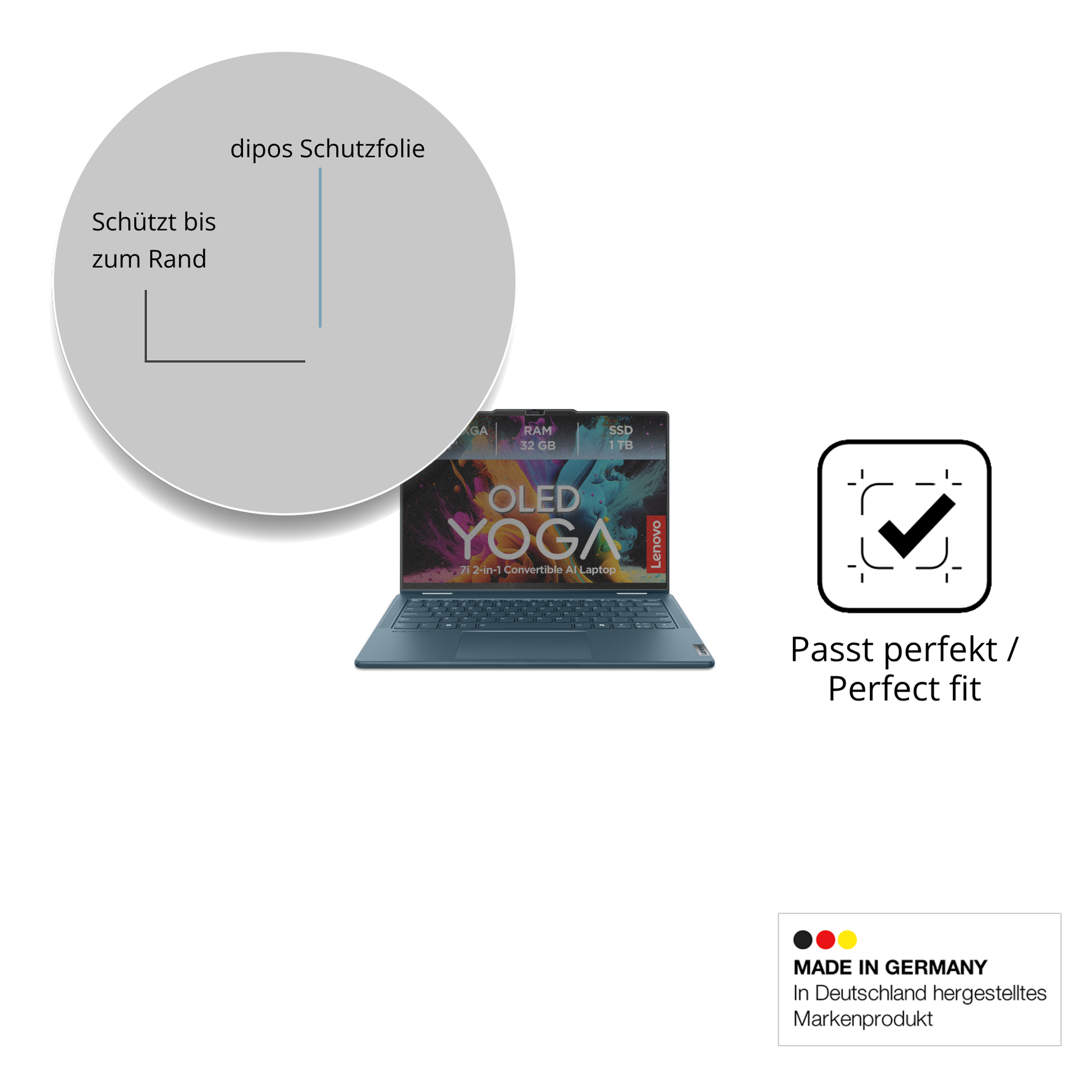 Schutz gegen Kratzer auf dem Lenovo Yoga 7i 2-in-1 Gen10 14 Zoll Glas durch Schlüssel oder Ähnliches