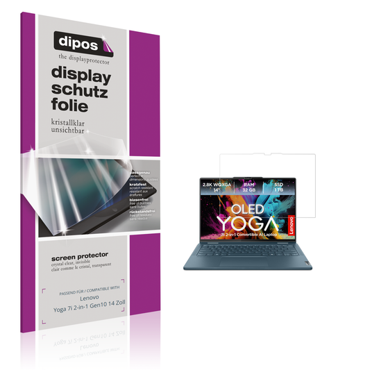 Klare Displayschutzfolie von dipos passend für Lenovo Yoga 7i 2-in-1 Gen10 14 Zoll, präziser Zuschnitt und blasenfrei montiert