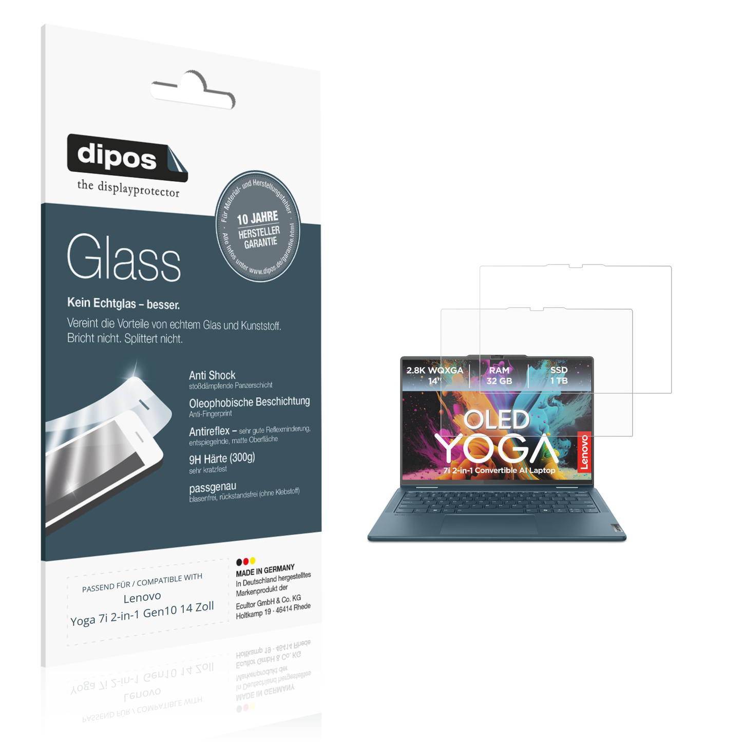 Matte Displayschutzfolie von dipos passend für Lenovo Yoga 7i 2-in-1 Gen10 14 Zoll, 9H kratzfest und blasenfrei montiert
