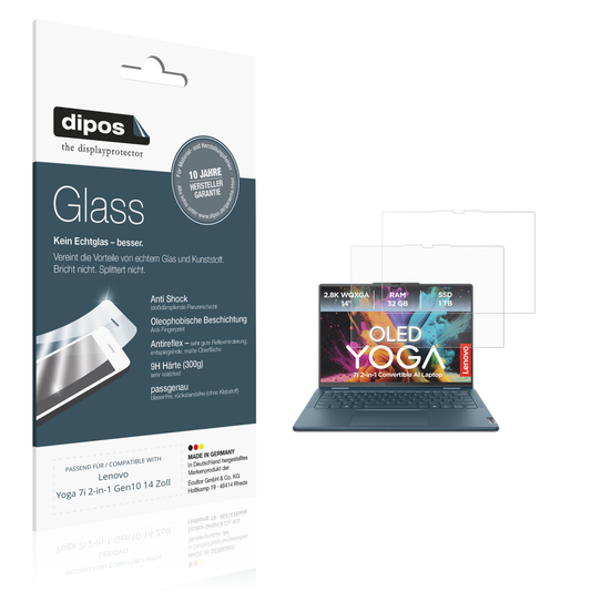 Matte Displayschutzfolie von dipos passend für Lenovo Yoga 7i 2-in-1 Gen10 14 Zoll, 9H kratzfest und blasenfrei montiert