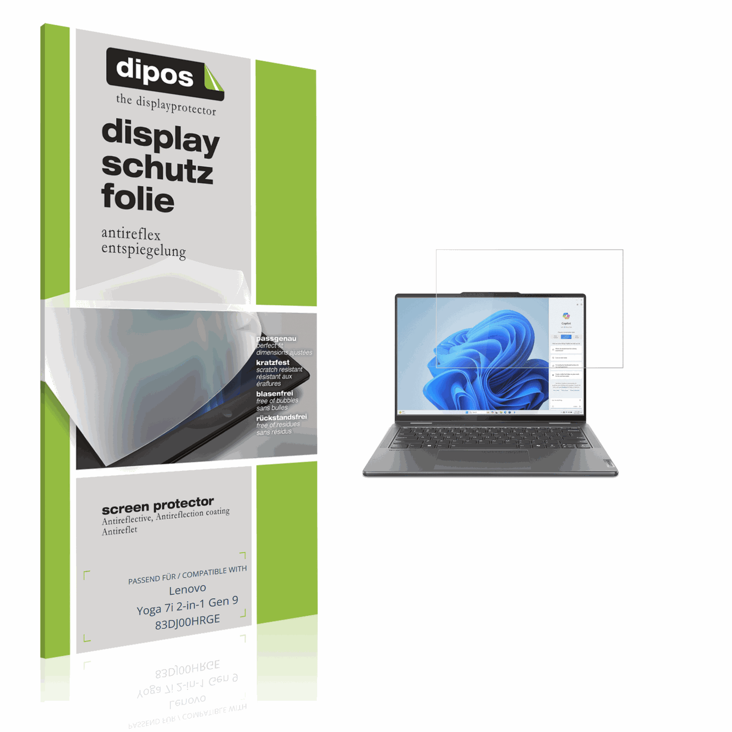 Matte Displayschutzfolie von dipos passend für Lenovo Yoga 7i 2-in-1 Gen 9 83DJ00HRGE, präziser Zuschnitt und blasenfrei montiert
