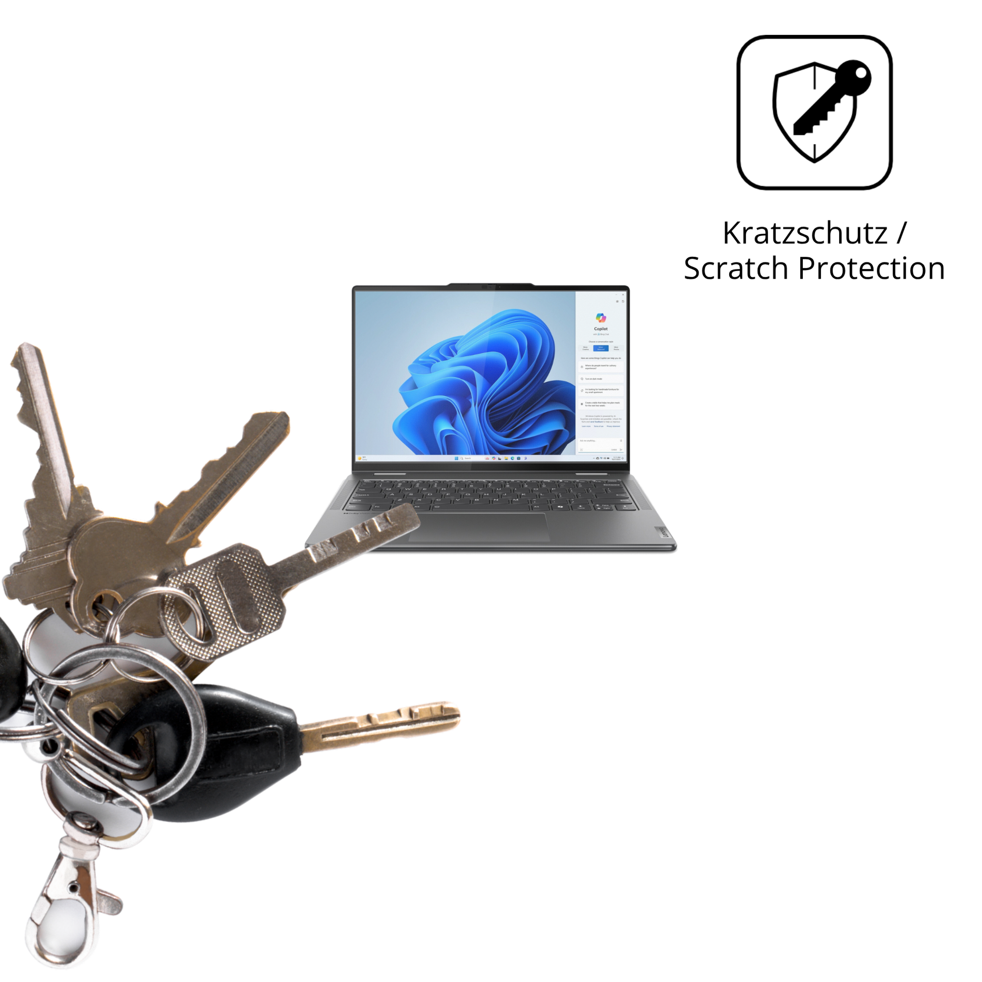 Schutz gegen Kratzer auf dem Lenovo Yoga 7i 2-in-1 Gen 9 83DJ00HRGE Glas durch Schlüssel oder Ähnliches