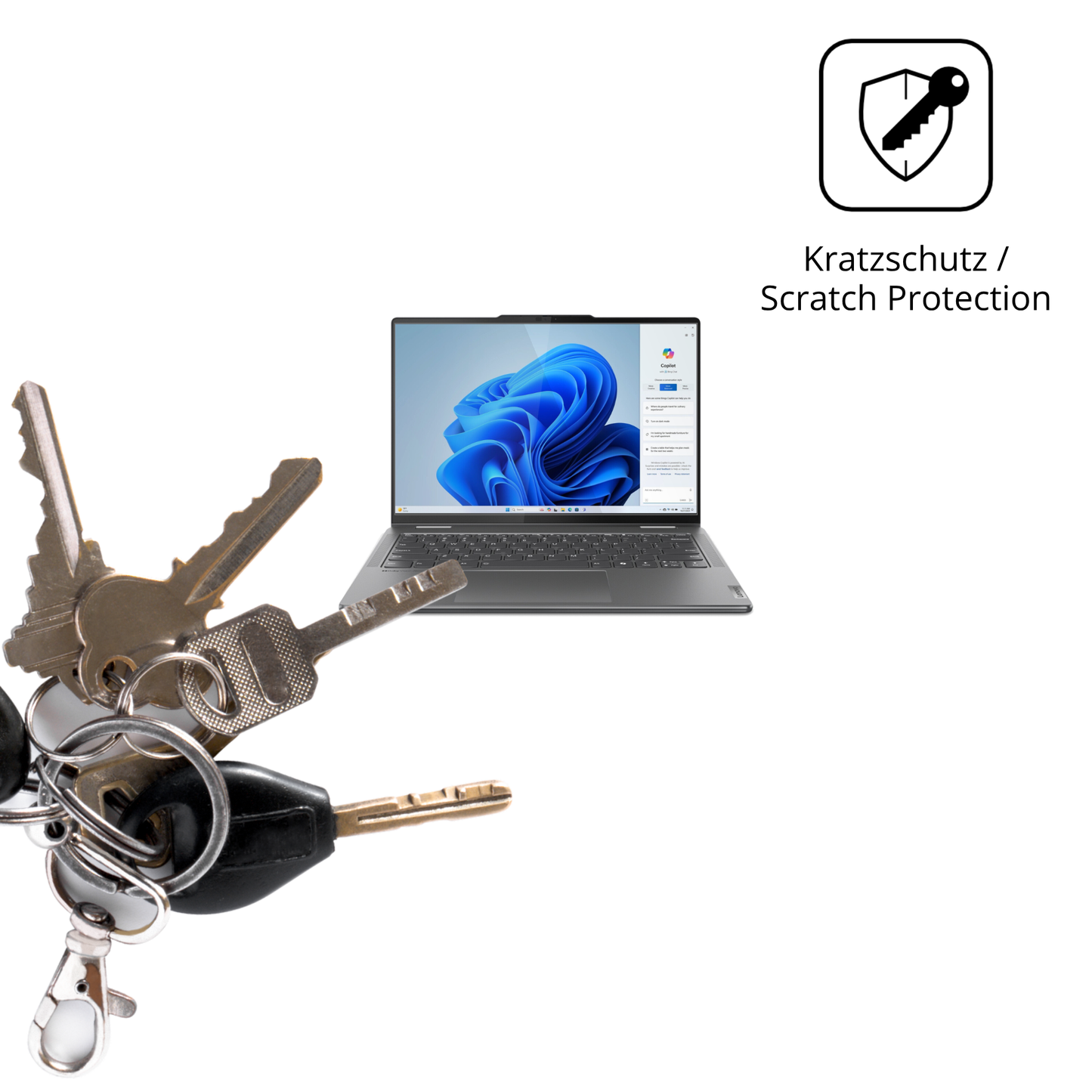 Schutz gegen Kratzer auf dem Lenovo Yoga 7i 2-in-1 Gen 9 83DJ00HRGE Glas durch Schlüssel oder Ähnliches