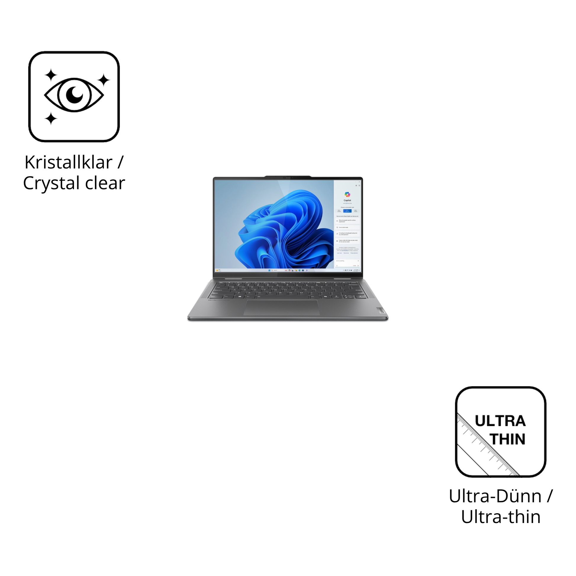 Dünne und klare Folie passend zugeschnitten für Lenovo Yoga 7i 2-in-1 Gen 9 83DJ00HRGE