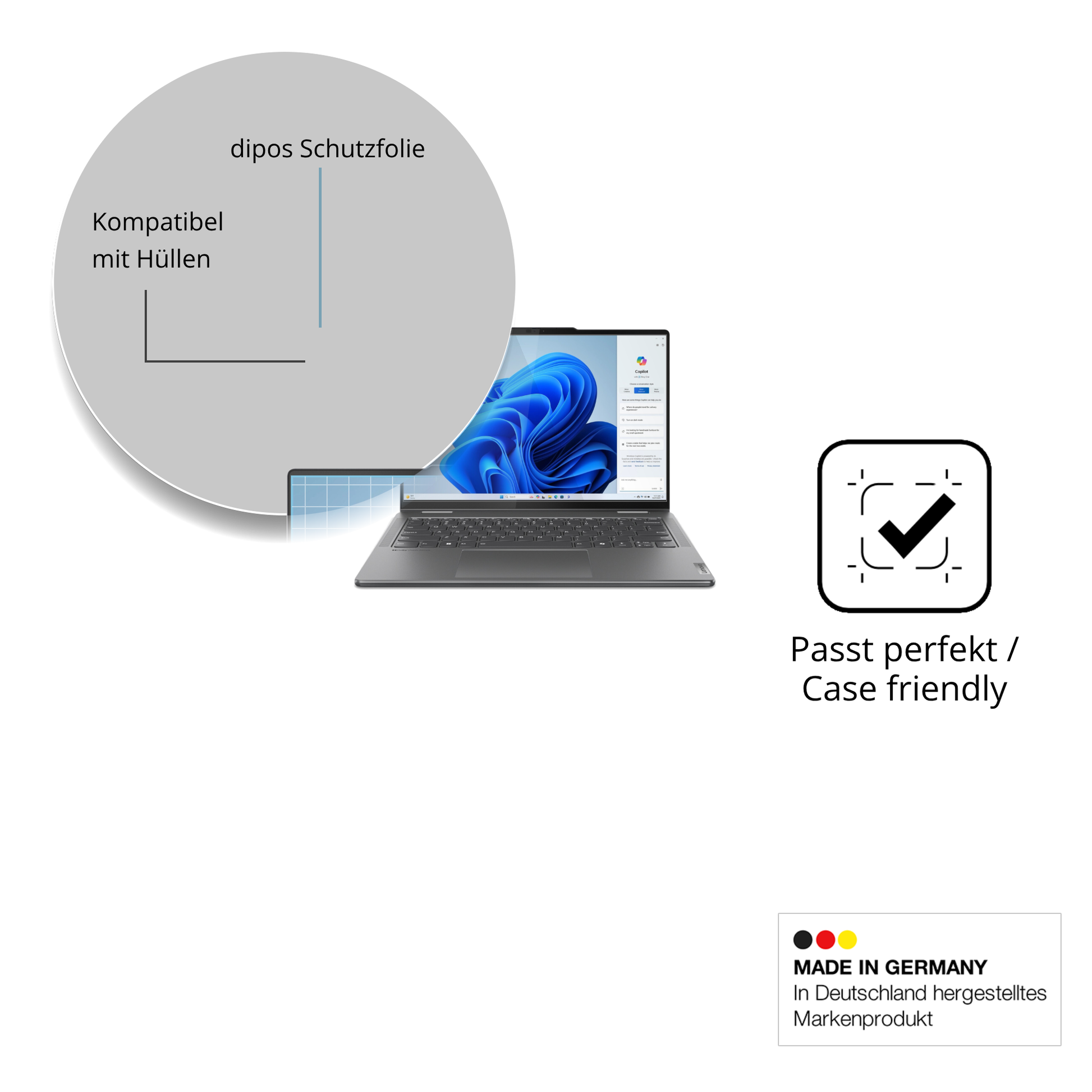 Schutzfolie mit optimaler Passform, zur Verwendung mit Hüllen geeignet