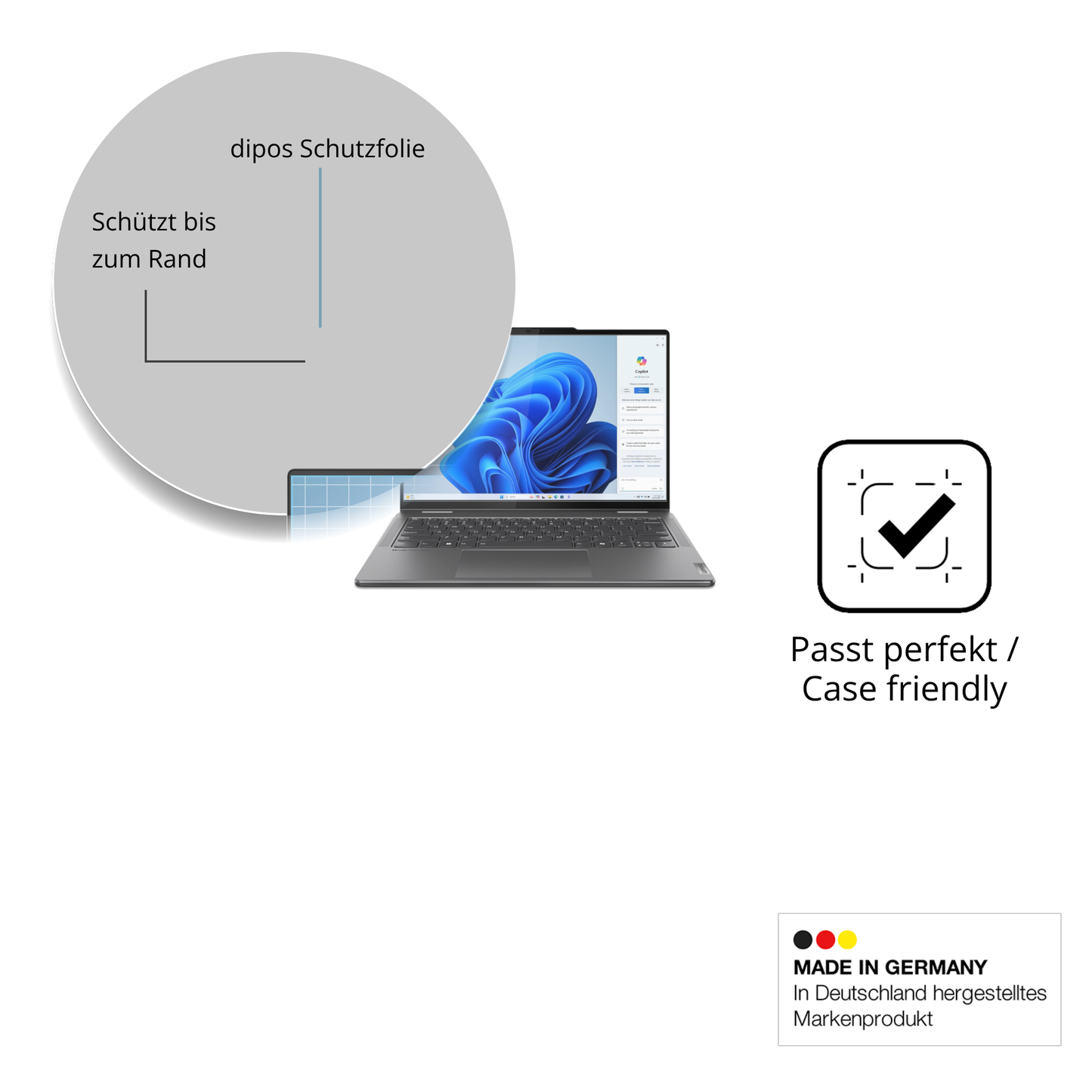Schutzglasfolie mit optimaler Passform, zur Verwendung mit Hüllen geeignet