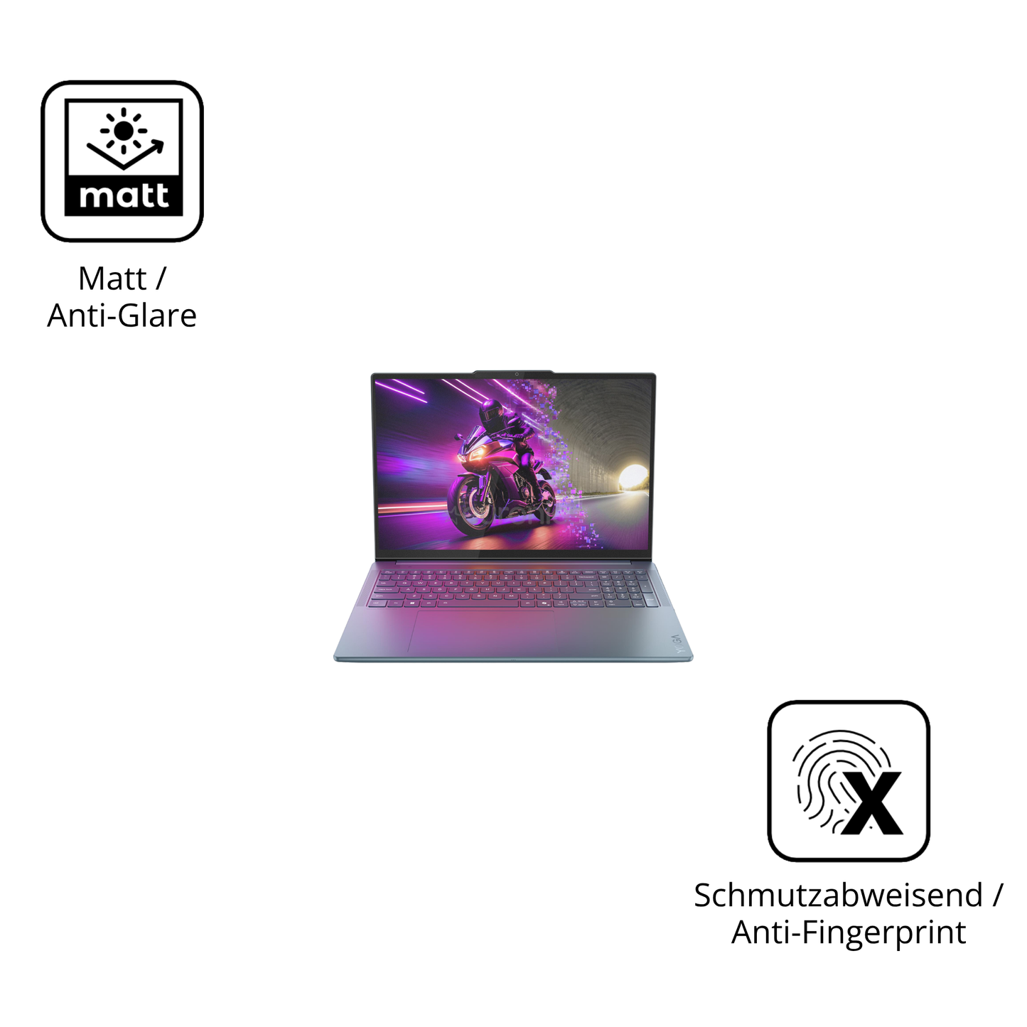 Dünne und entspiegelnde Folie passend zugeschnitten für Lenovo Yoga Pro 9 16IAH10 Non-Touch