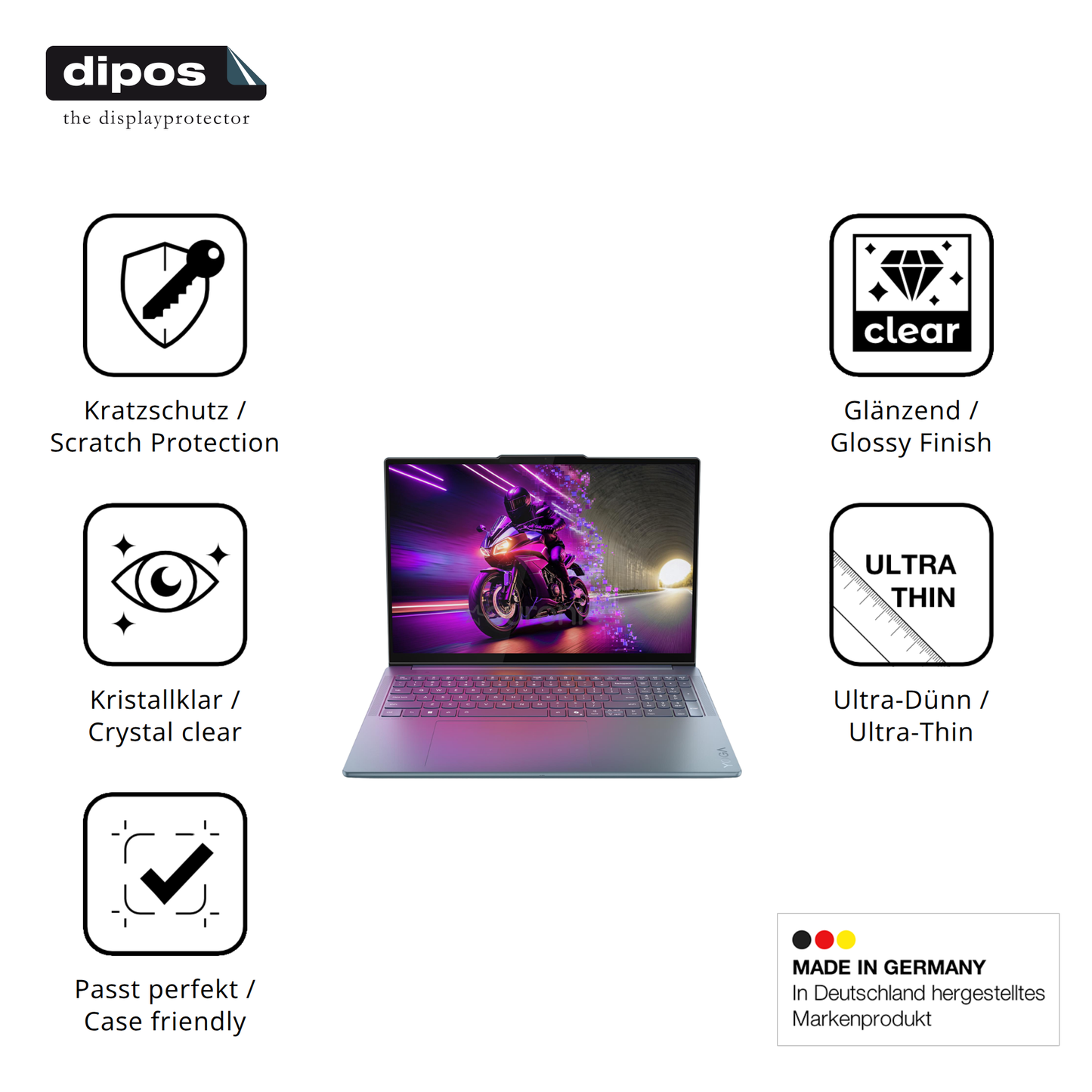 Displayschutz hergestellt in Deutschland, höchste Qualität made in Germany