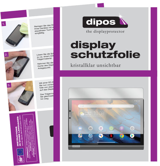 Klare Displayschutzfolie von dipos passend für Lenovo Yoga Smart Tab 10.1 YT-X705F, präziser Zuschnitt und blasenfrei montiert