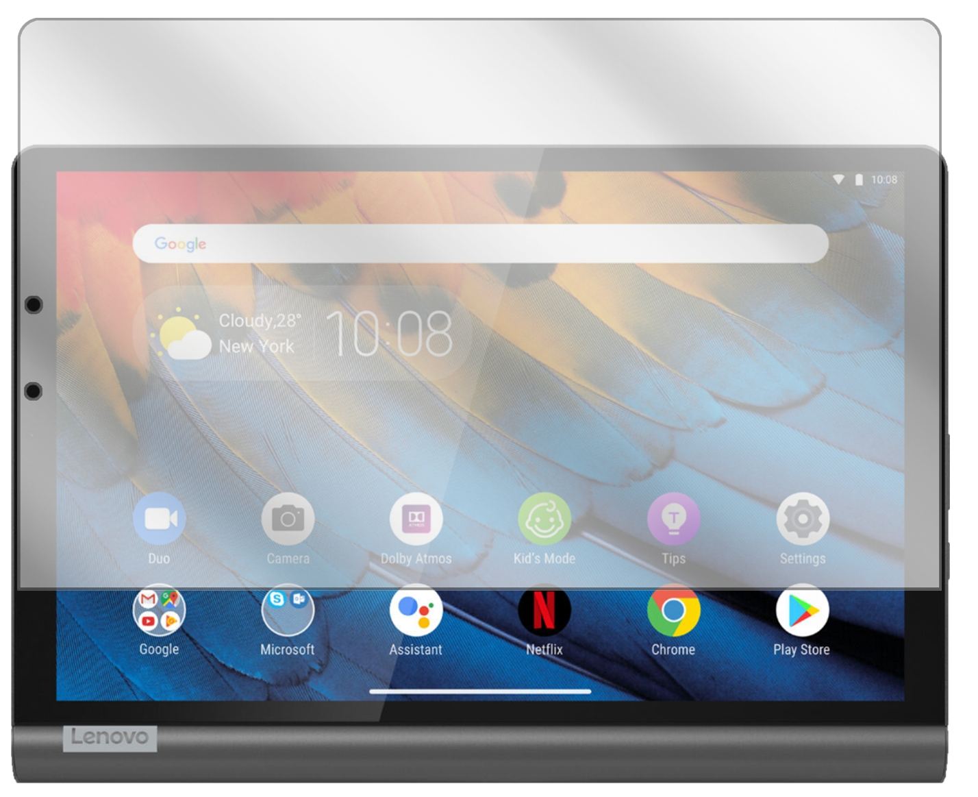 LenovoYoga Smart Tab 10.1 YT-X705F mit aufgebrachter dipos Displayschutzfolie, glasklare Darstellung ohne Einschränkungen
