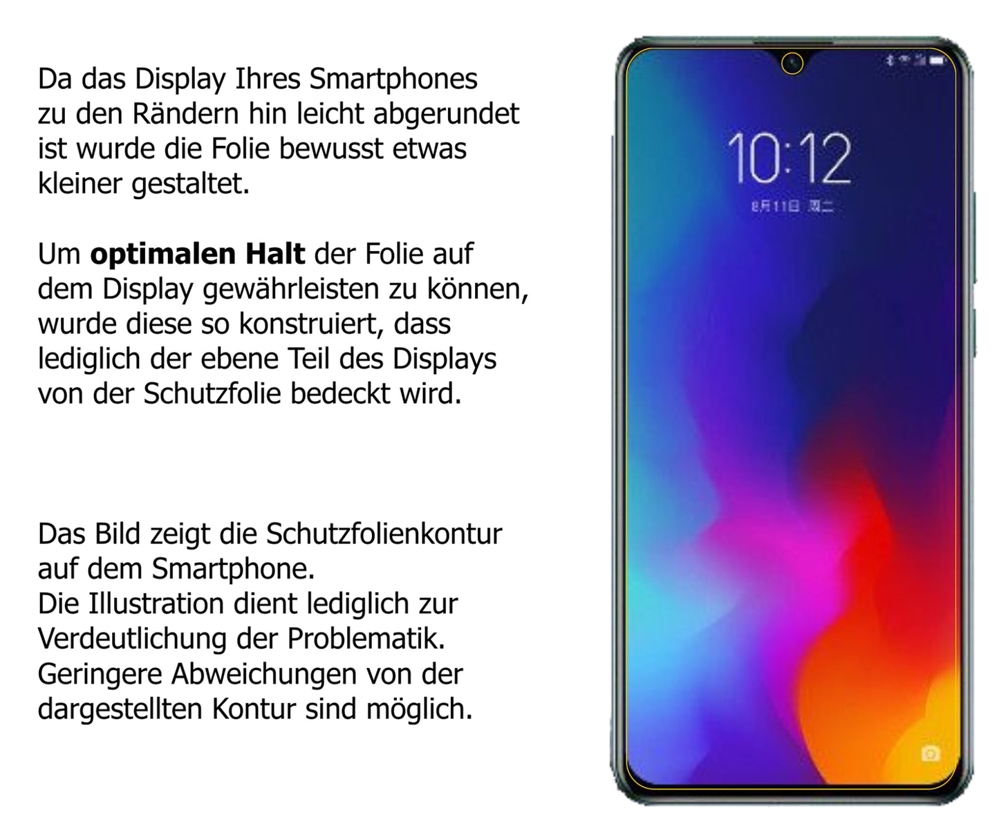 Schutzfolie mit optimaler Passform, zur Verwendung mit Hüllen geeignet