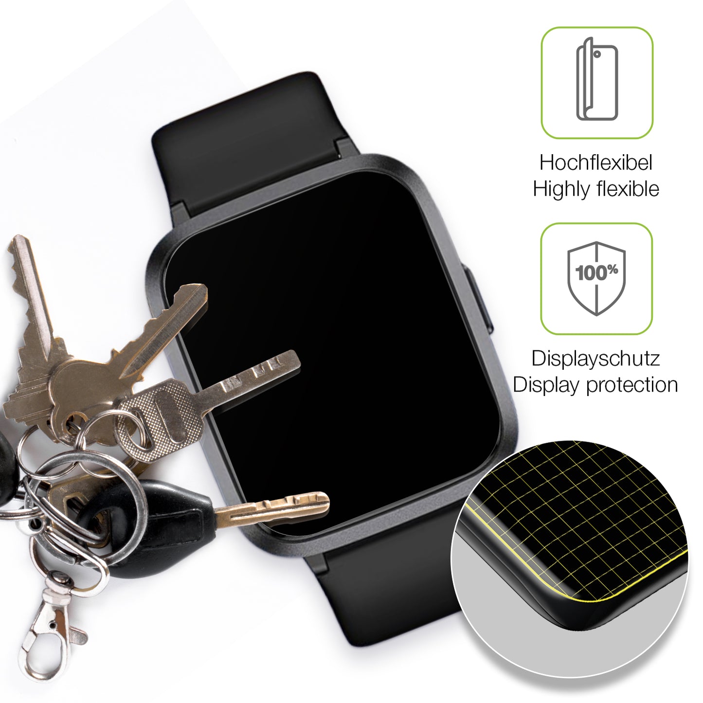 dipos Displayschutz für LETSACTIV ID205U Smartwatch, transparente Oberfläche, perfekte Passform auch für die Rundungen