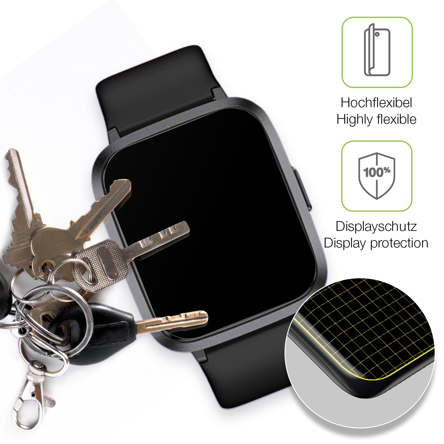 dipos Displayschutz für LETSACTIV ID205U Smartwatch, transparente Oberfläche, perfekte Passform auch für die Rundungen