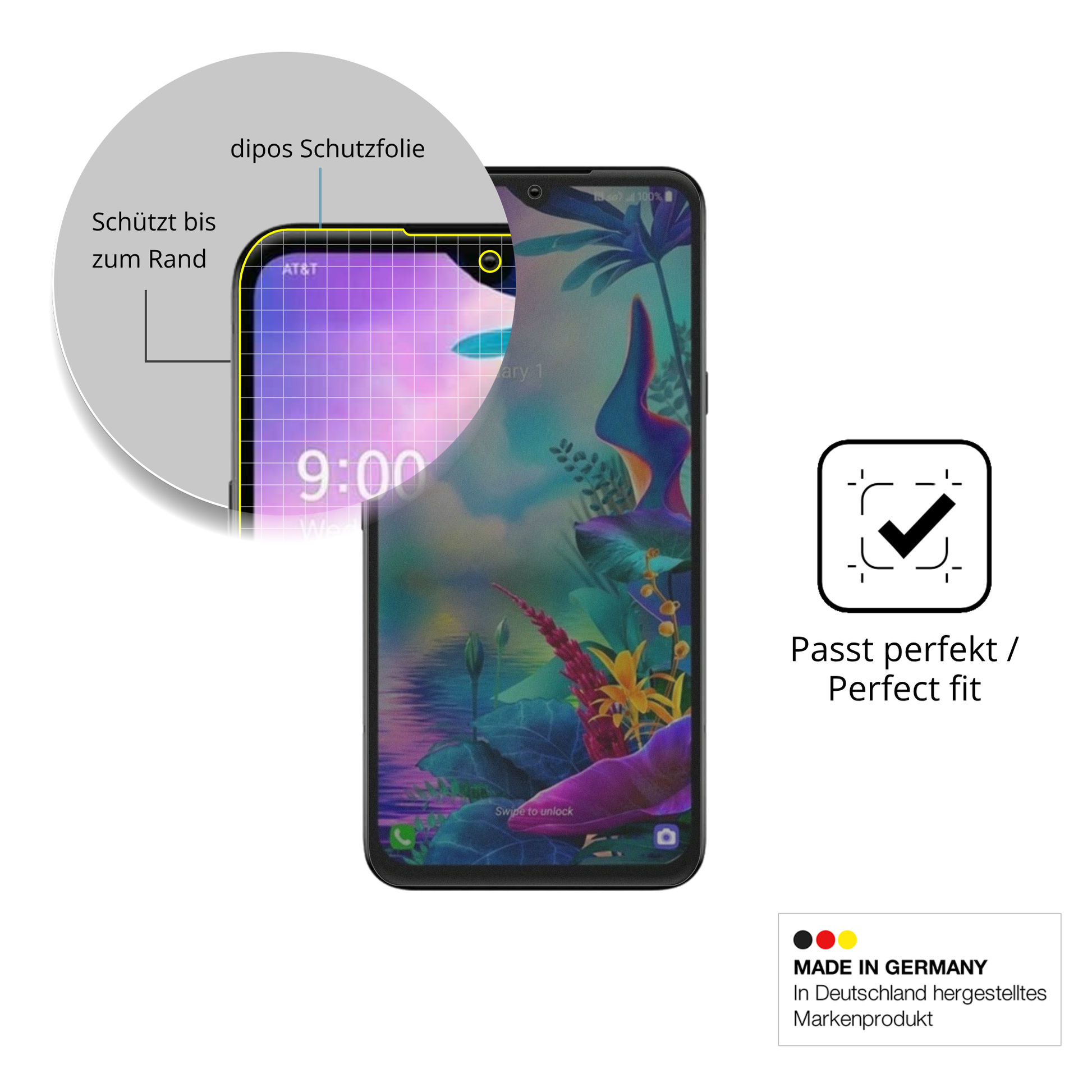 Schutz gegen Kratzer auf dem LG G8x Glas durch Schlüssel, Stöße gegen die Tischkante oder Stürze