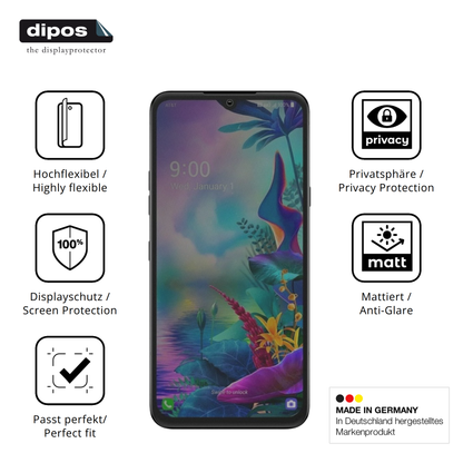 Flexible TPU-Folie passend zugeschnitten für LG G8x, mit Privatsphäre-Schutz durch Sichtschutz-Folie