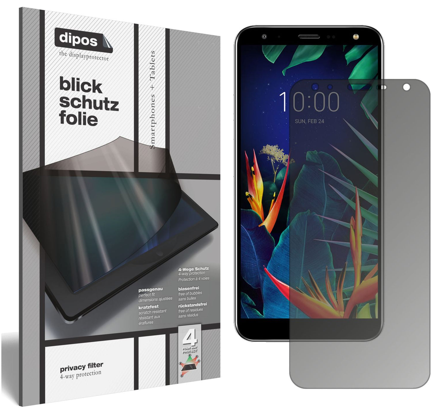 Blickschutzfolie von dipos passend für LG K40S, präziser Zuschnitt und blasenfrei montiert