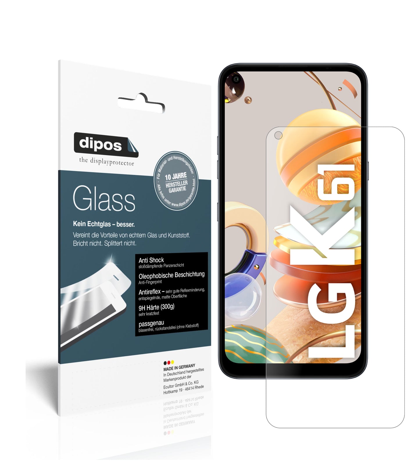 Matte Displayschutzfolie von dipos passend für LG K61, 9H kratzfest und blasenfrei montiert