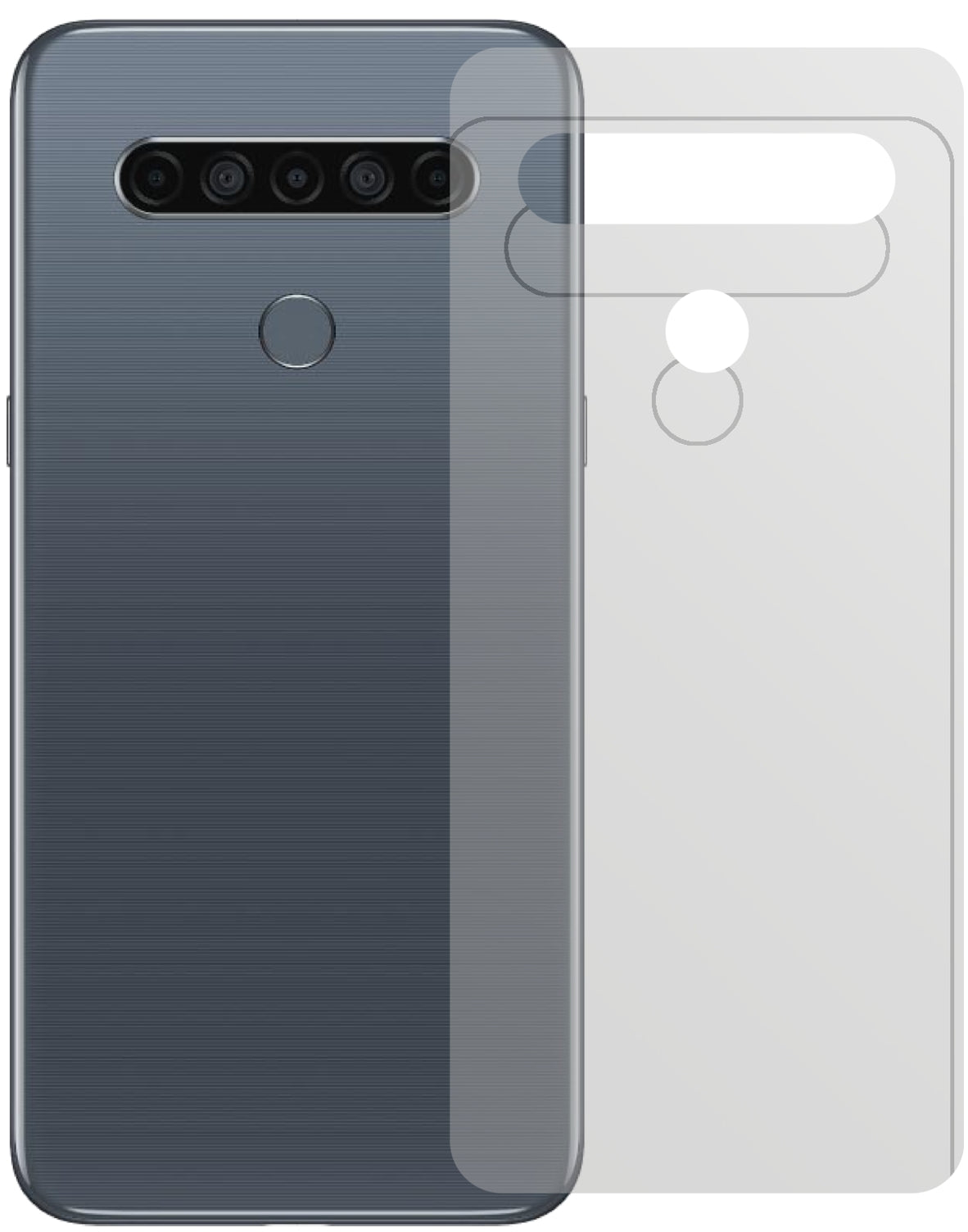 LGK61 Rückseite mit aufgebrachter dipos Displayschutzfolie, die lästige Fingerabdrücke minimiert