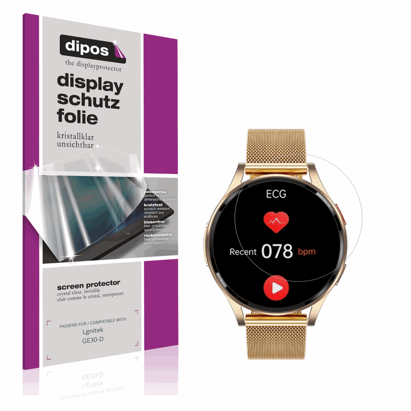 Klare Displayschutzfolie von dipos passend für Lgnitek GE30-D, präziser Zuschnitt und blasenfrei montiert