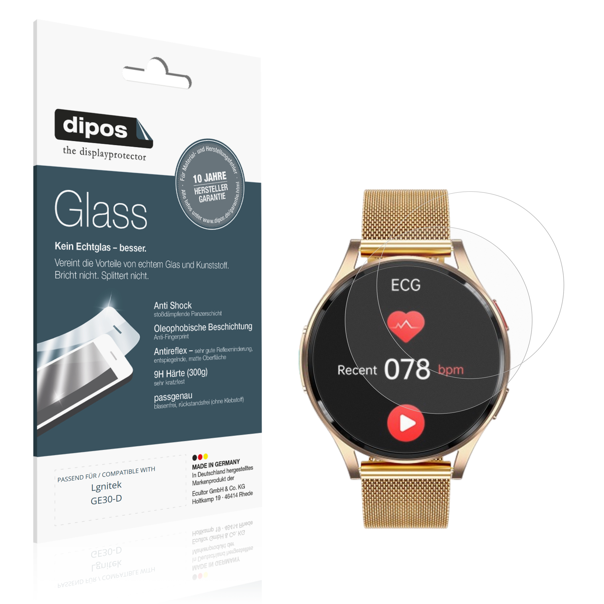 Matte Displayschutzfolie von dipos passend für Lgnitek GE30-D, 9H kratzfest und blasenfrei montiert