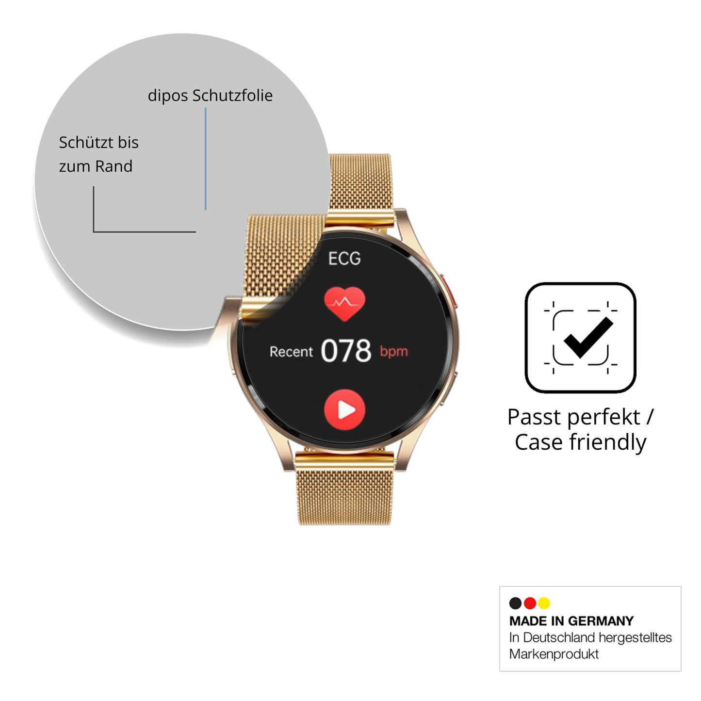 Schutzglasfolie mit optimaler Passform, zur Verwendung mit Hüllen geeignet