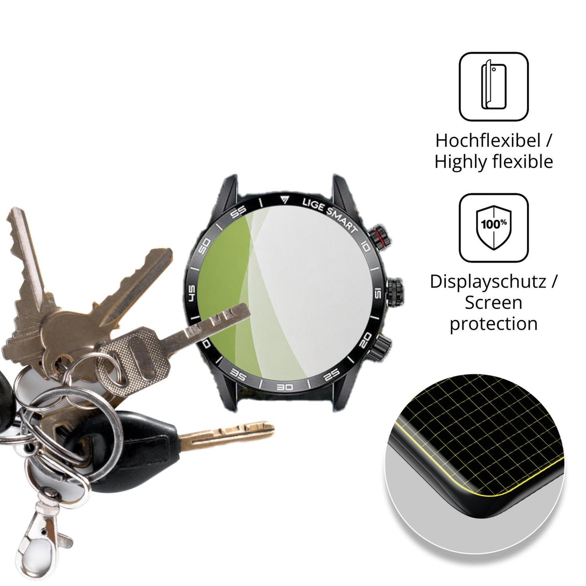 dipos Displayschutz für LIGE ST2-R PRO-XY, transparente Oberfläche, perfekte Passform auch für die Rundungen
