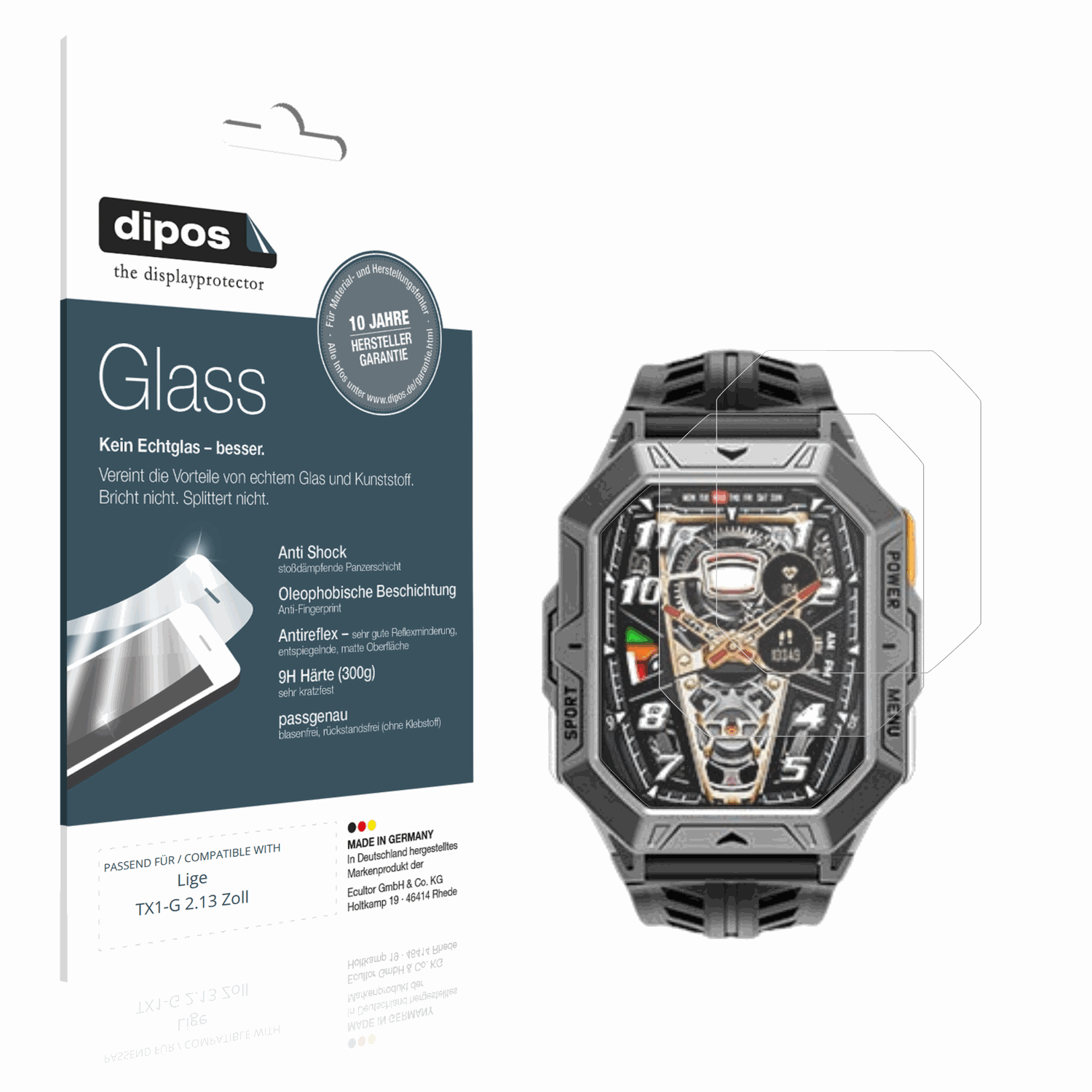Matte Displayschutzfolie von dipos passend für ligetx1-g 2.13 zoll, 9H kratzfest und blasenfrei montiert