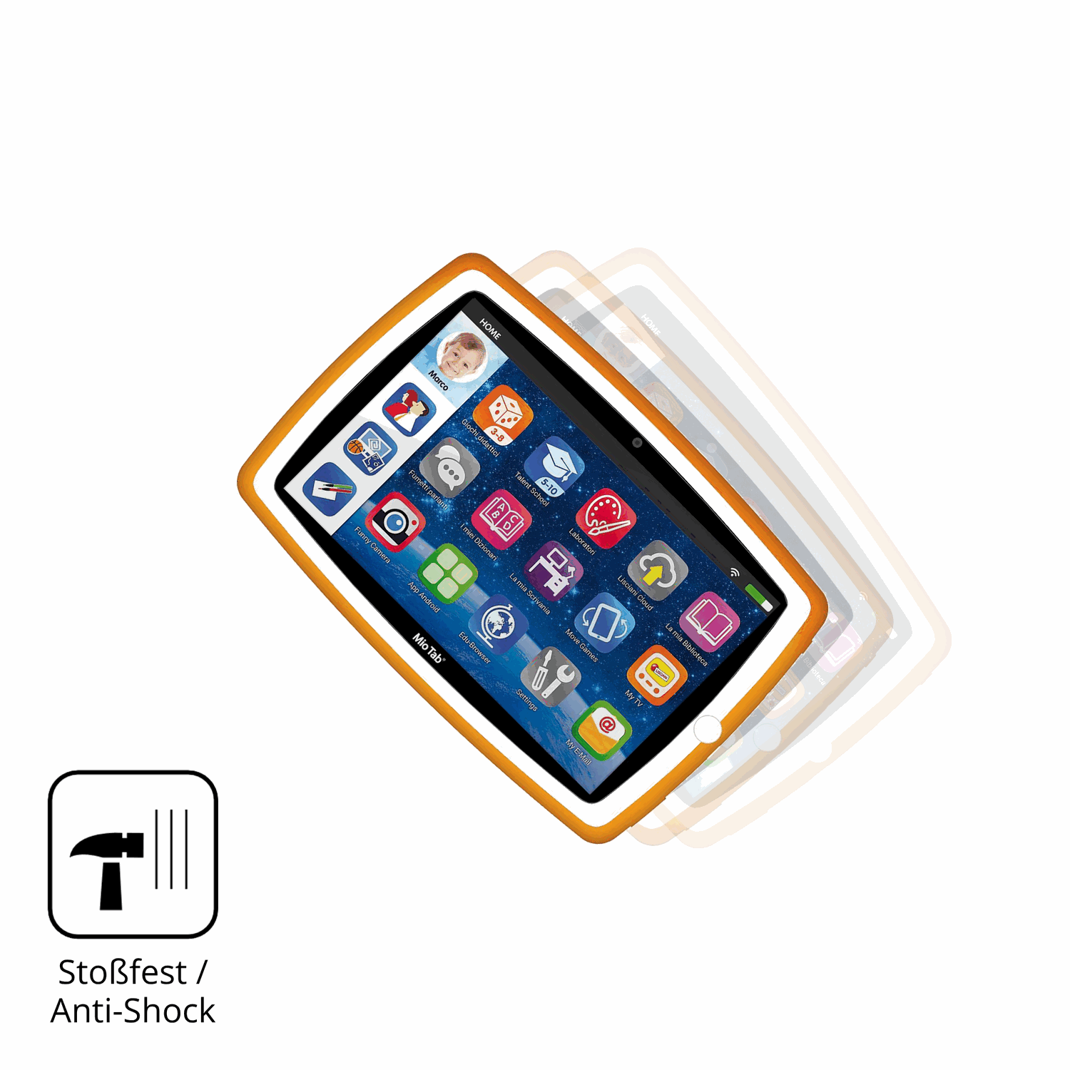 Schutz gegen Kratzer auf dem Lisciani Mio Tab 10 Tutor XL Glas durch Schlüssel, Stöße gegen die Tischkante oder Stürze
